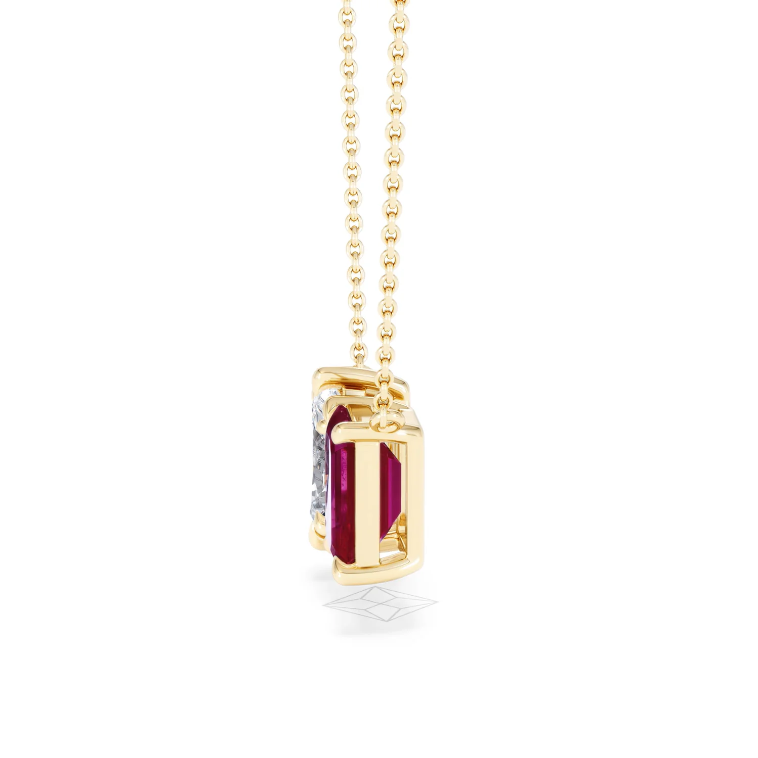 Toi Et Moi 1.50ct Marquise Lab Diamond and 2.50ct Emerald Cut Lab Ruby Necklace in 18K Yellow Gold - Image 70
