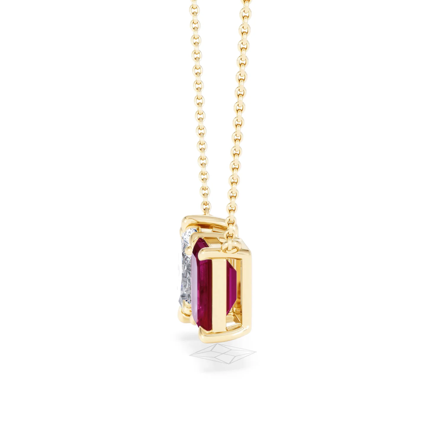 Toi Et Moi 1.50ct Marquise Lab Diamond and 2.50ct Emerald Cut Lab Ruby Necklace in 18K Yellow Gold - Image 71