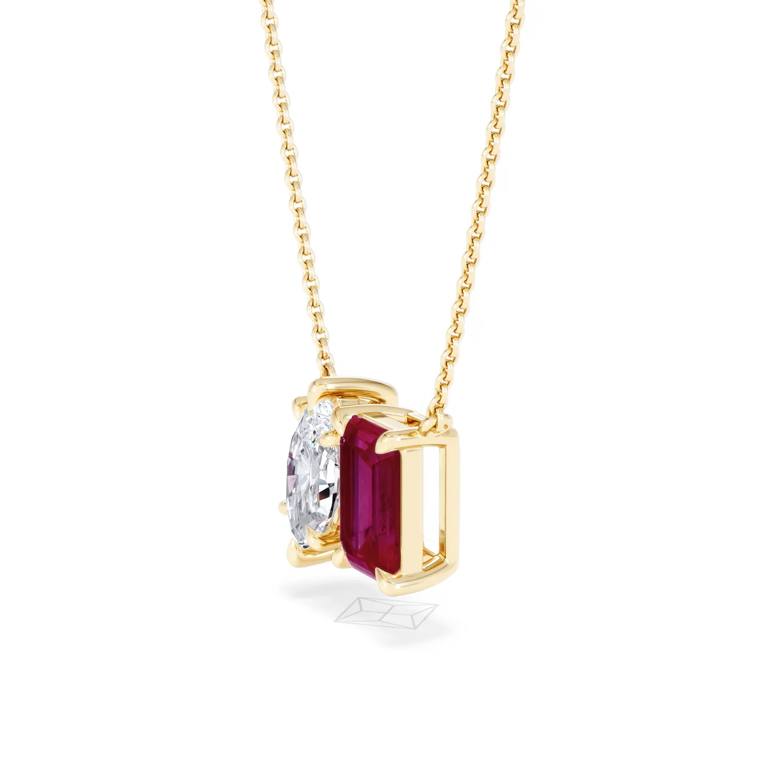 Toi Et Moi 1.50ct Marquise Lab Diamond and 2.50ct Emerald Cut Lab Ruby Necklace in 18K Yellow Gold - Image 75