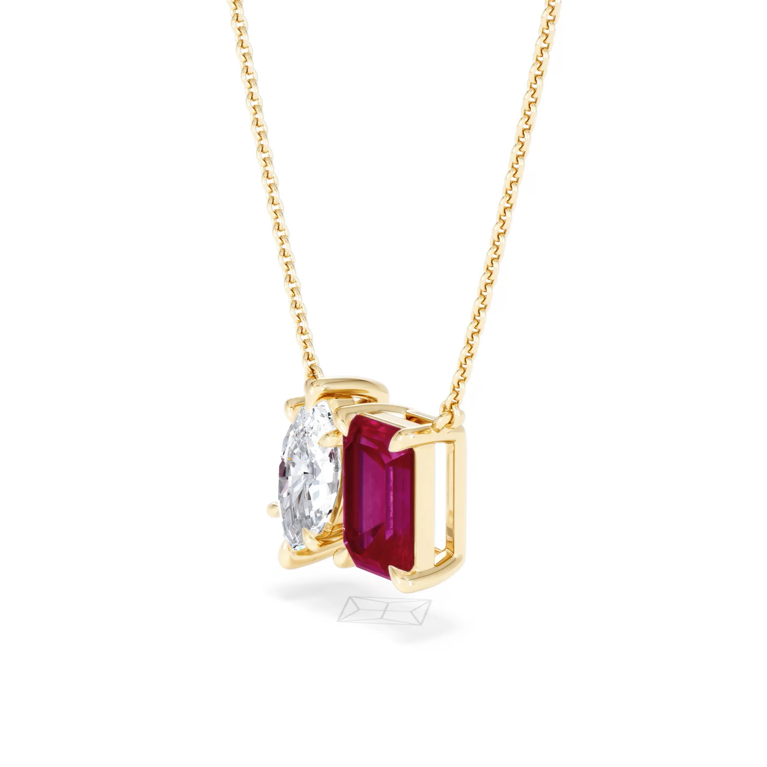 Toi Et Moi 1.50ct Marquise Lab Diamond and 2.50ct Emerald Cut Lab Ruby Necklace in 18K Yellow Gold - Image 77
