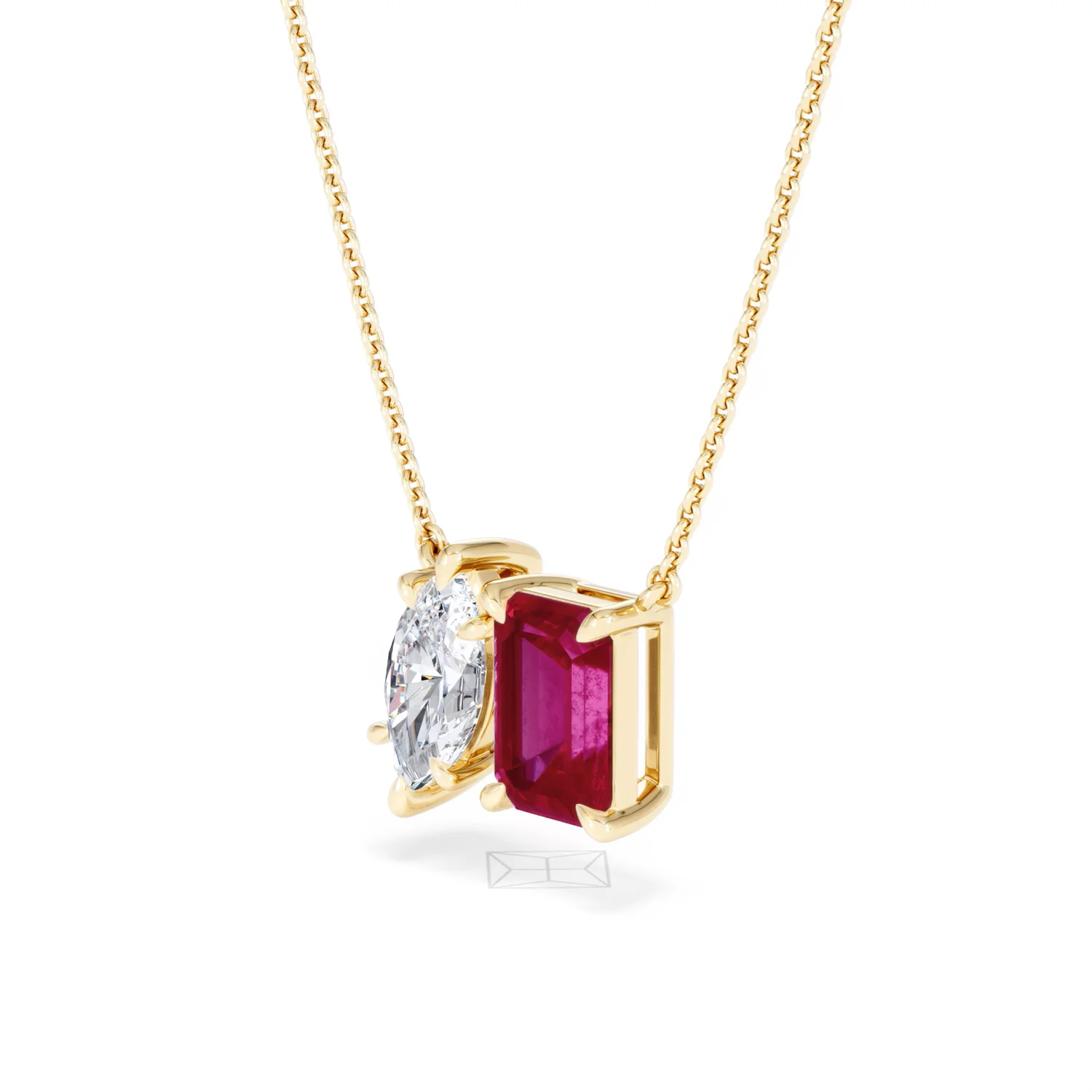 Toi Et Moi 1.50ct Marquise Lab Diamond and 2.50ct Emerald Cut Lab Ruby Necklace in 18K Yellow Gold - Image 79