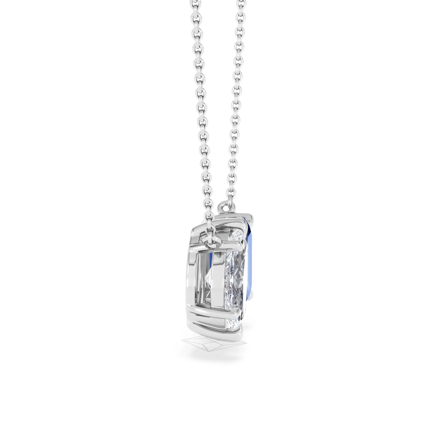 Toi Et Moi 1.50ct Marquise Lab Diamond and 2.50ct Emerald Cut Lab Sapphire Necklace in 18K White Gold - Image 27