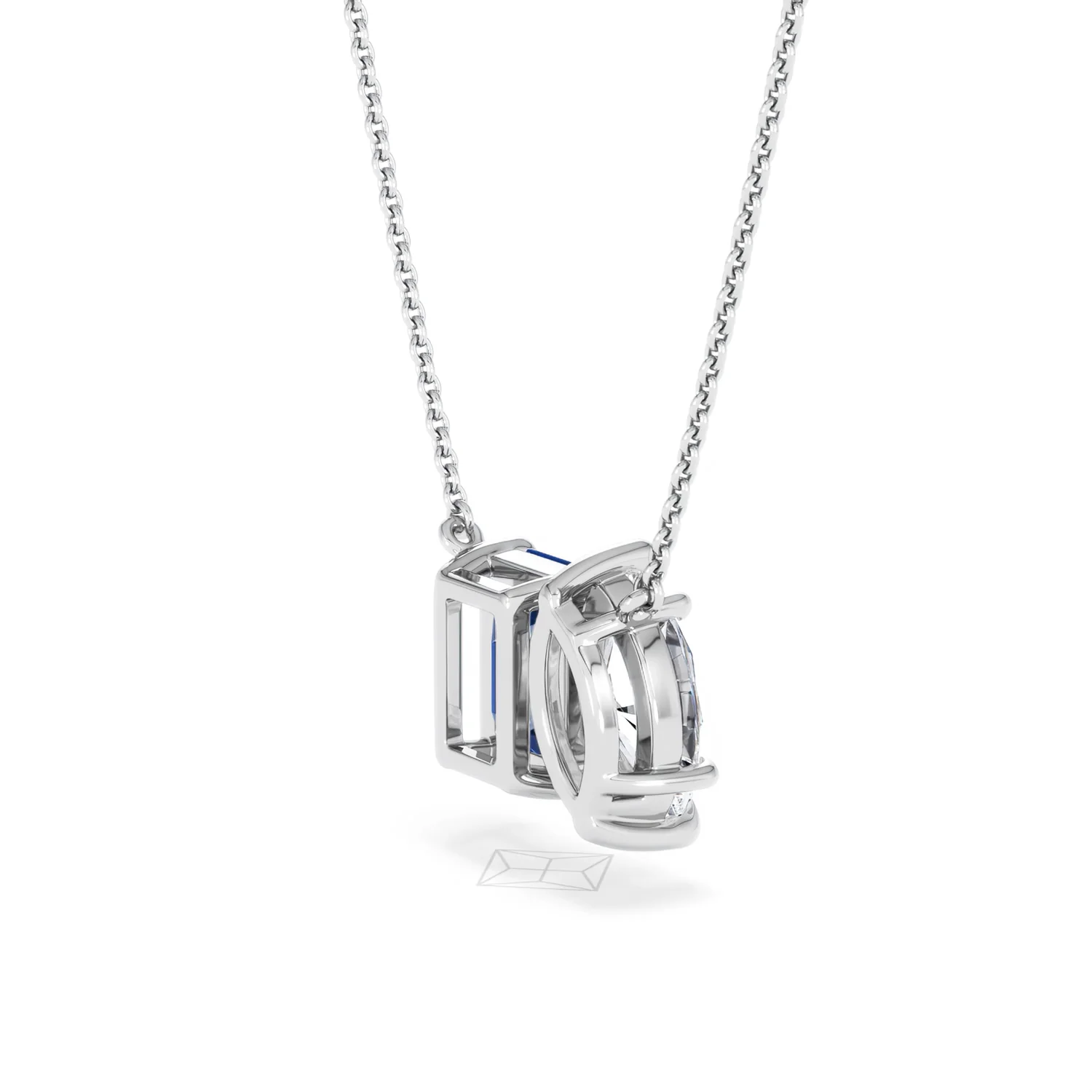 Toi Et Moi 1.50ct Marquise Lab Diamond and 2.50ct Emerald Cut Lab Sapphire Necklace in 18K White Gold - Image 37