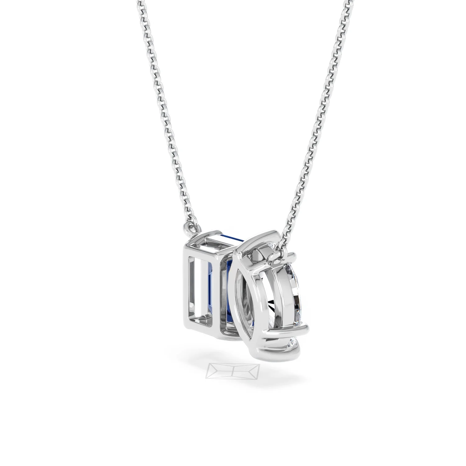 Toi Et Moi 1.50ct Marquise Lab Diamond and 2.50ct Emerald Cut Lab Sapphire Necklace in 18K White Gold - Image 38
