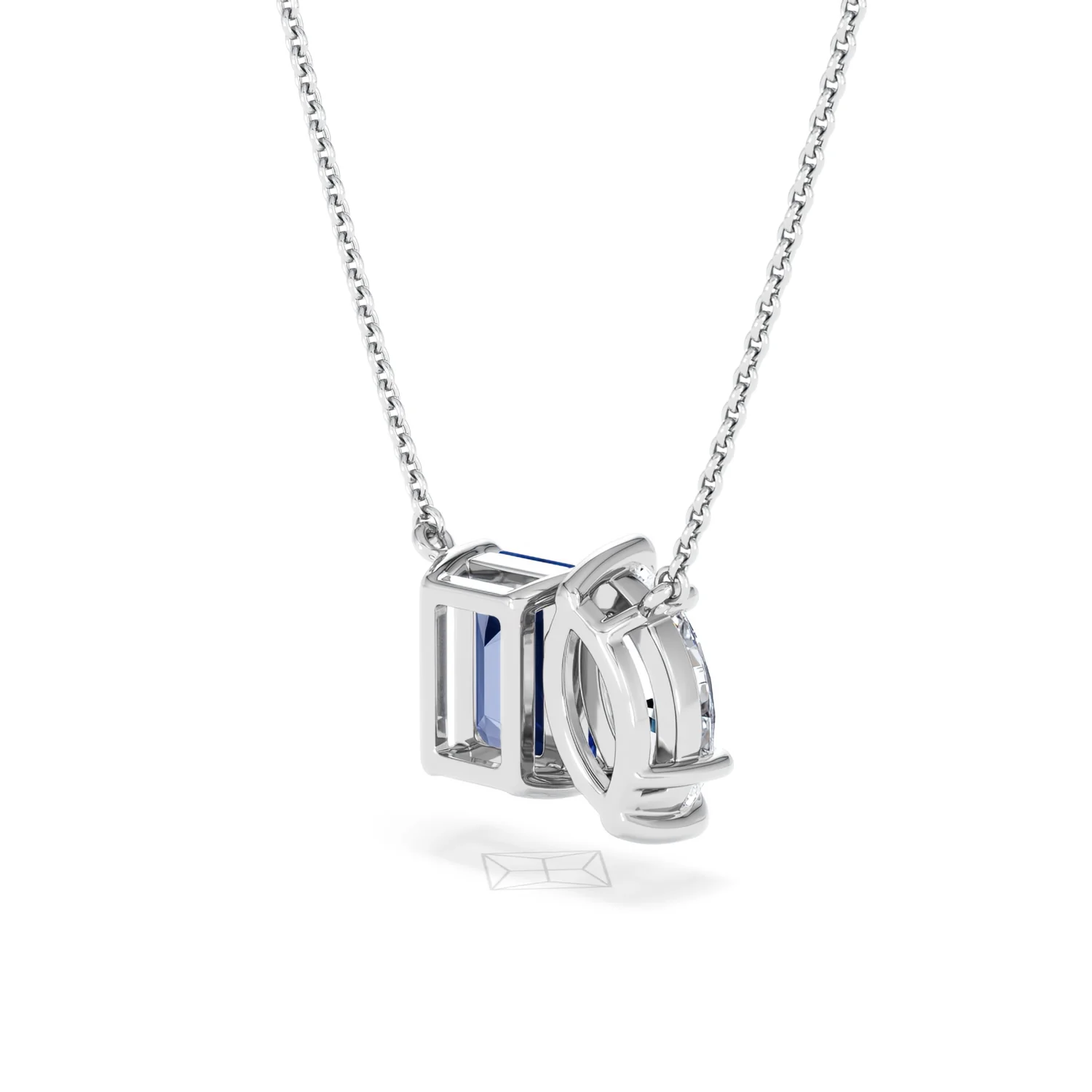 Toi Et Moi 1.50ct Marquise Lab Diamond and 2.50ct Emerald Cut Lab Sapphire Necklace in 18K White Gold - Image 40