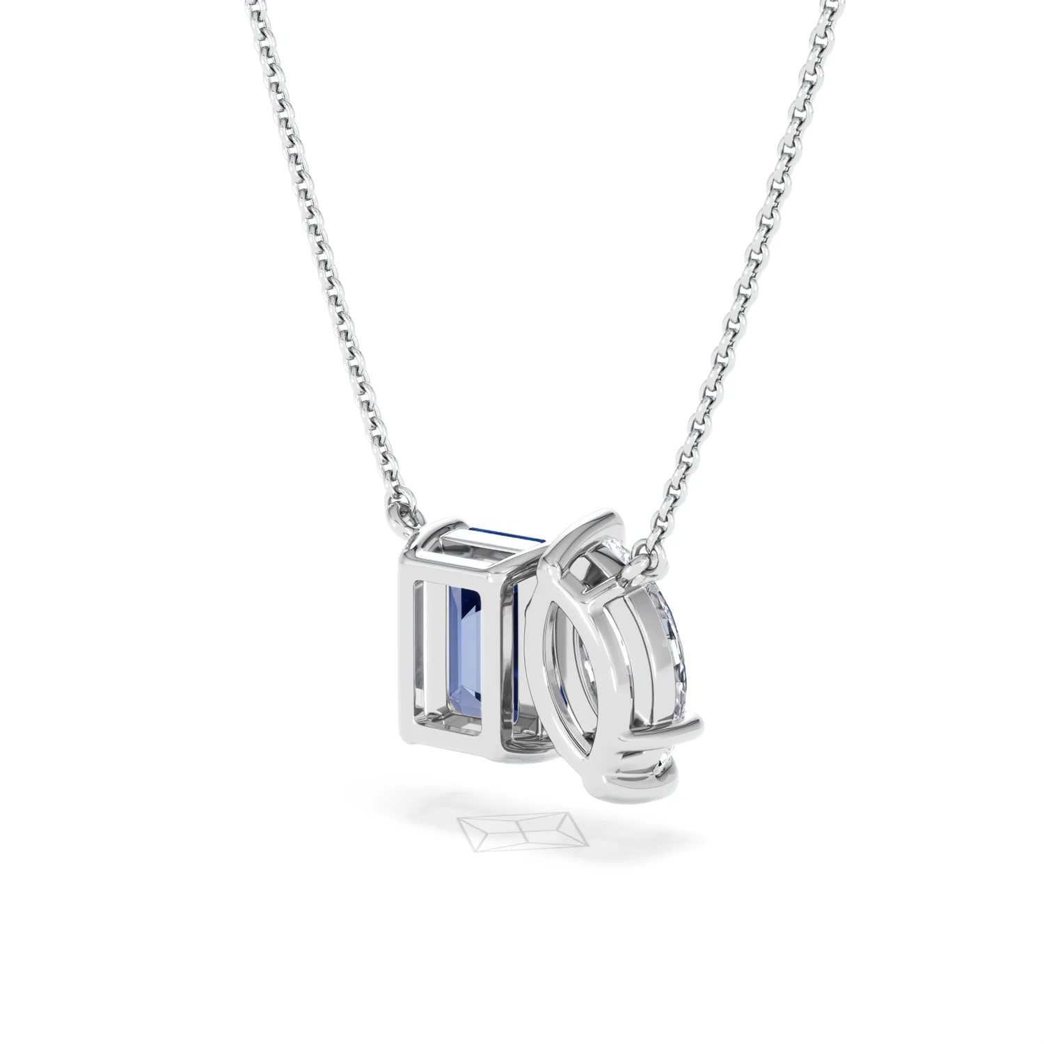 Toi Et Moi 1.50ct Marquise Lab Diamond and 2.50ct Emerald Cut Lab Sapphire Necklace in 18K White Gold - Image 41