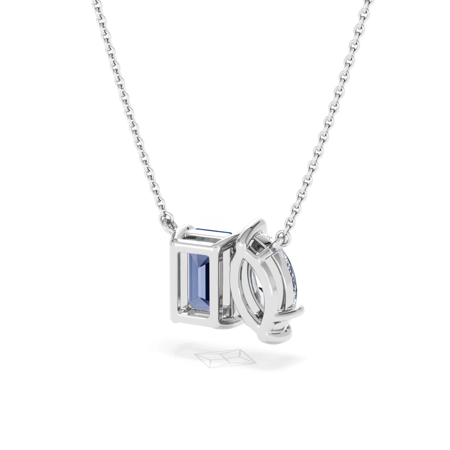 Toi Et Moi 1.50ct Marquise Lab Diamond and 2.50ct Emerald Cut Lab Sapphire Necklace in 18K White Gold - Image 43