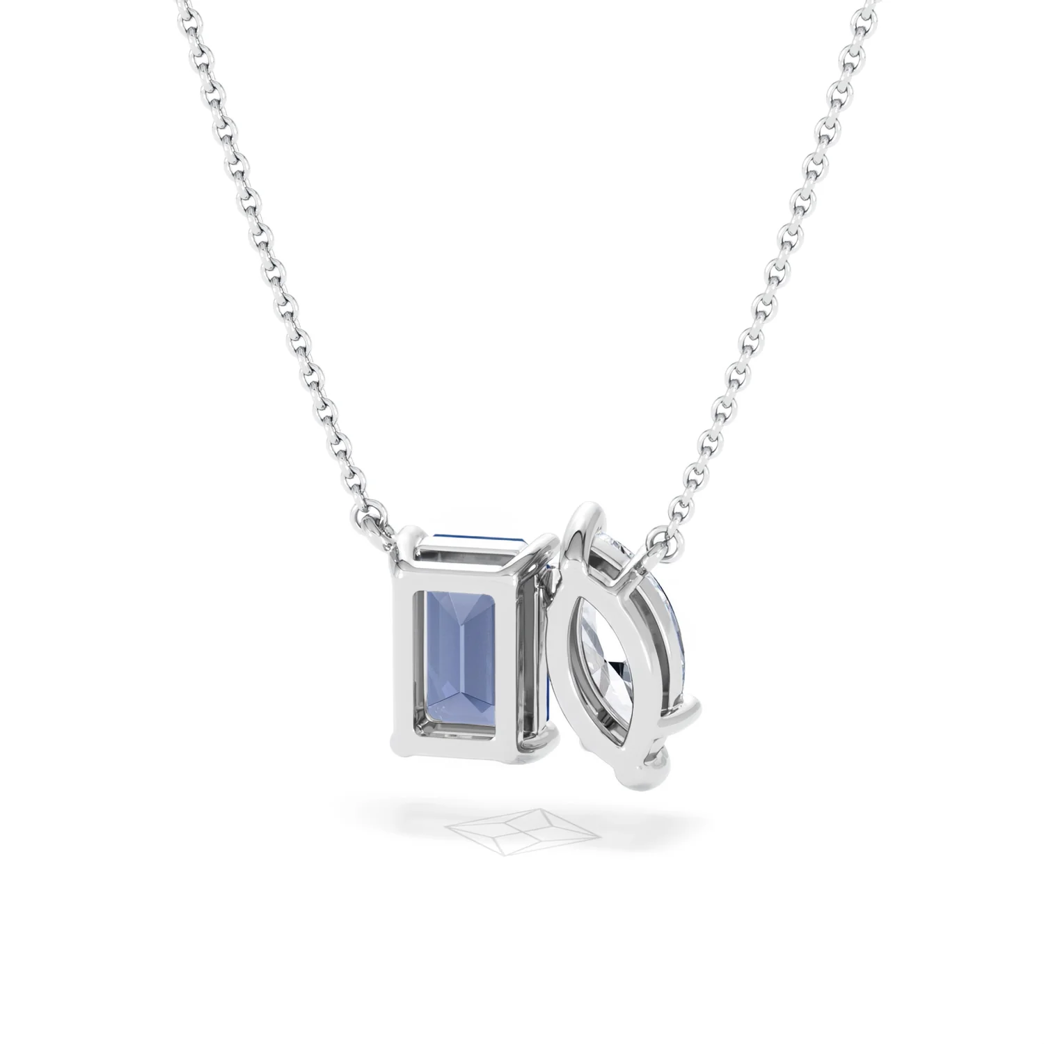 Toi Et Moi 1.50ct Marquise Lab Diamond and 2.50ct Emerald Cut Lab Sapphire Necklace in 18K White Gold - Image 46