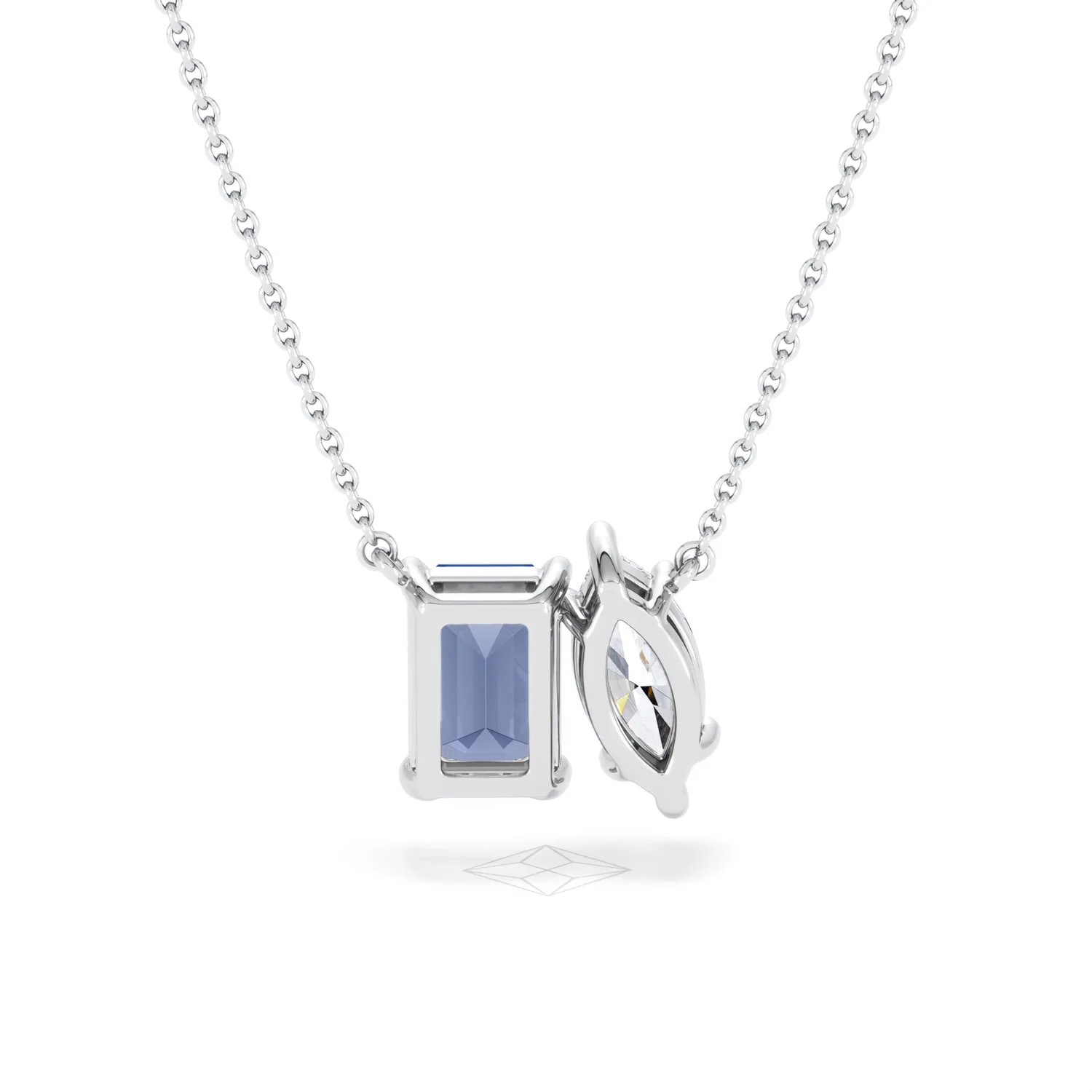 Toi Et Moi 1.50ct Marquise Lab Diamond and 2.50ct Emerald Cut Lab Sapphire Necklace in 18K White Gold - Image 49