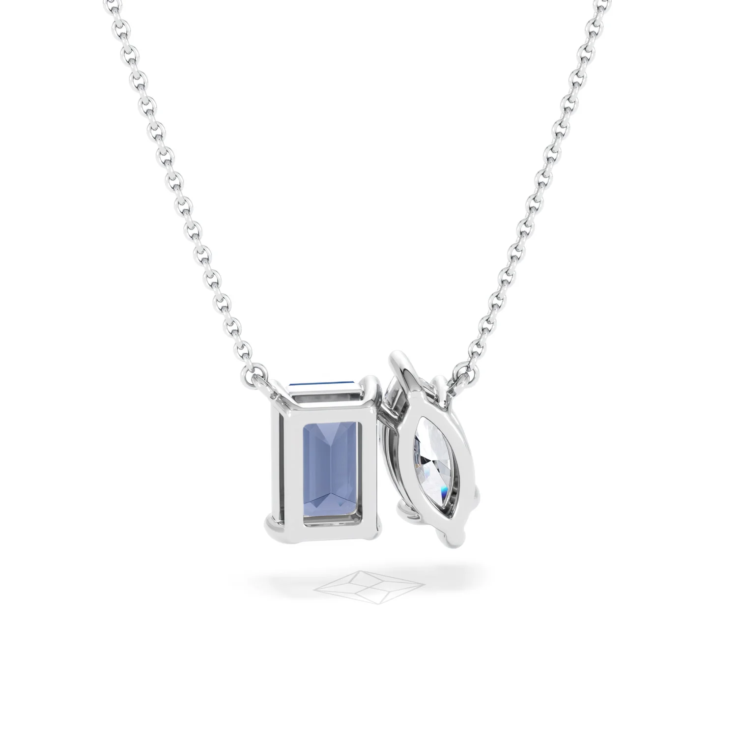 Toi Et Moi 1.50ct Marquise Lab Diamond and 2.50ct Emerald Cut Lab Sapphire Necklace in 18K White Gold - Image 51