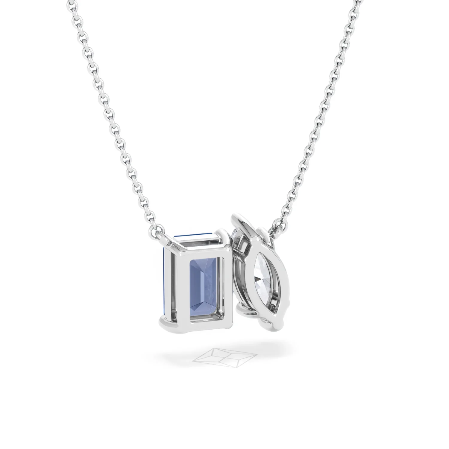 Toi Et Moi 1.50ct Marquise Lab Diamond and 2.50ct Emerald Cut Lab Sapphire Necklace in 18K White Gold - Image 53