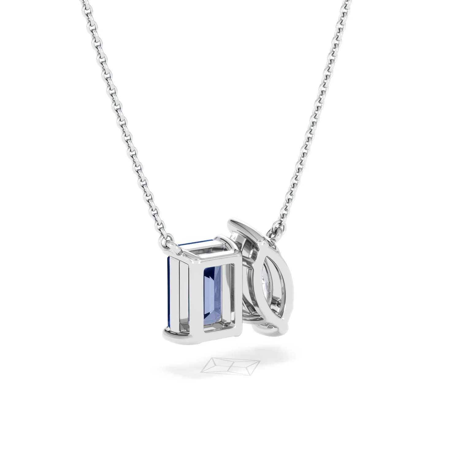 Toi Et Moi 1.50ct Marquise Lab Diamond and 2.50ct Emerald Cut Lab Sapphire Necklace in 18K White Gold - Image 56