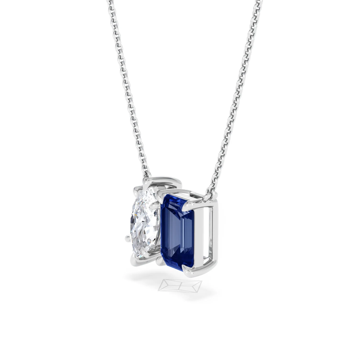 Toi Et Moi 1.50ct Marquise Lab Diamond and 2.50ct Emerald Cut Lab Sapphire Necklace in 18K White Gold - Image 77