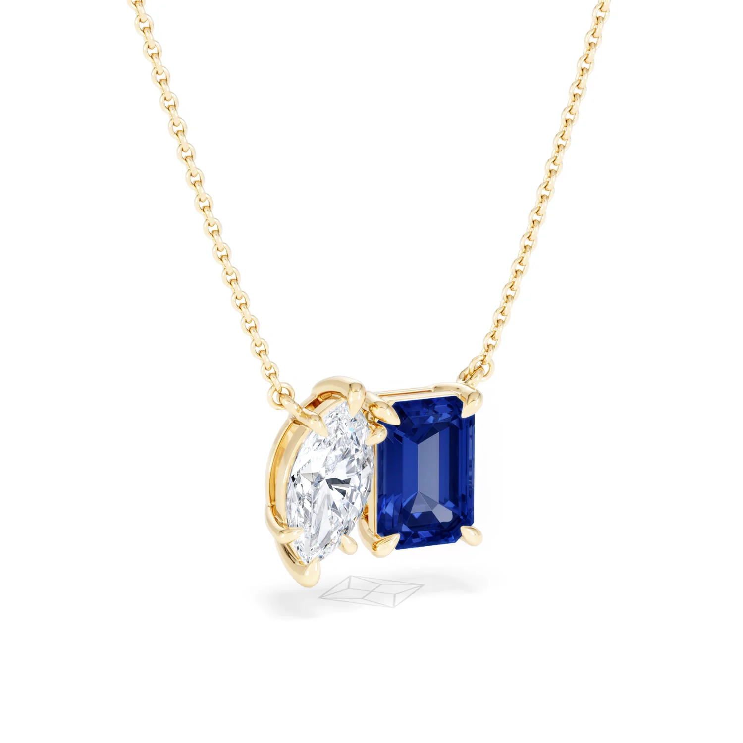 Toi Et Moi 1.50ct Marquise Lab Diamond and 2.50ct Emerald Cut Lab Sapphire Necklace in 18K Yellow Gold - Image 14