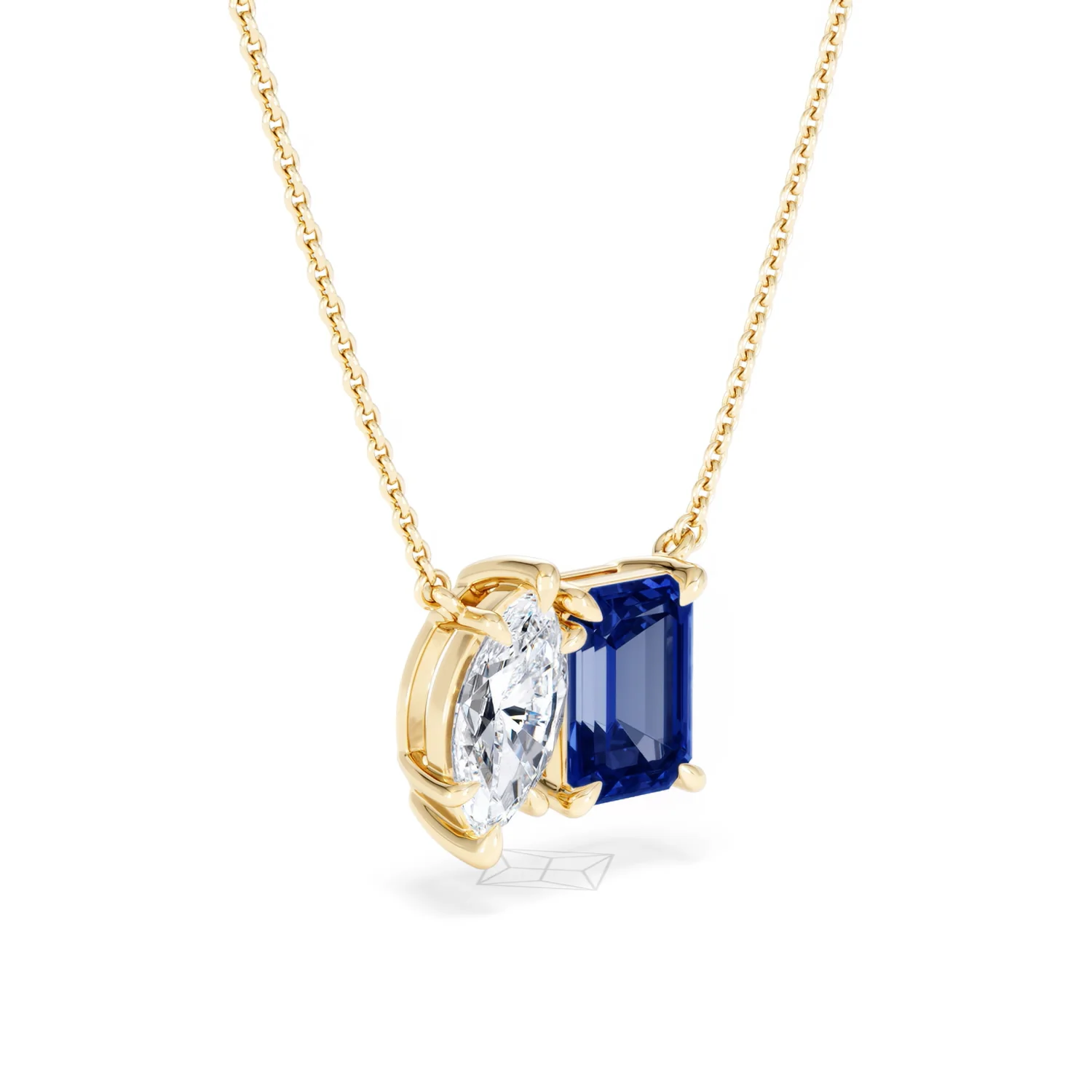 Toi Et Moi 1.50ct Marquise Lab Diamond and 2.50ct Emerald Cut Lab Sapphire Necklace in 18K Yellow Gold - Image 17
