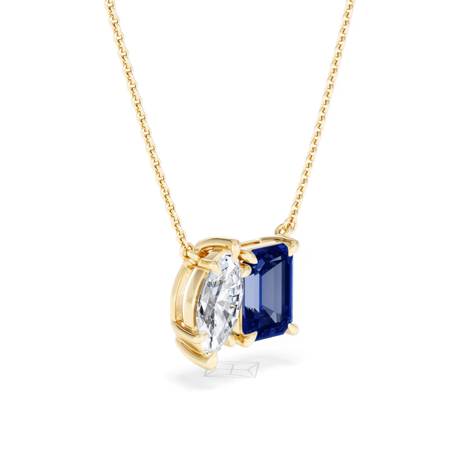 Toi Et Moi 1.50ct Marquise Lab Diamond and 2.50ct Emerald Cut Lab Sapphire Necklace in 18K Yellow Gold - Image 18