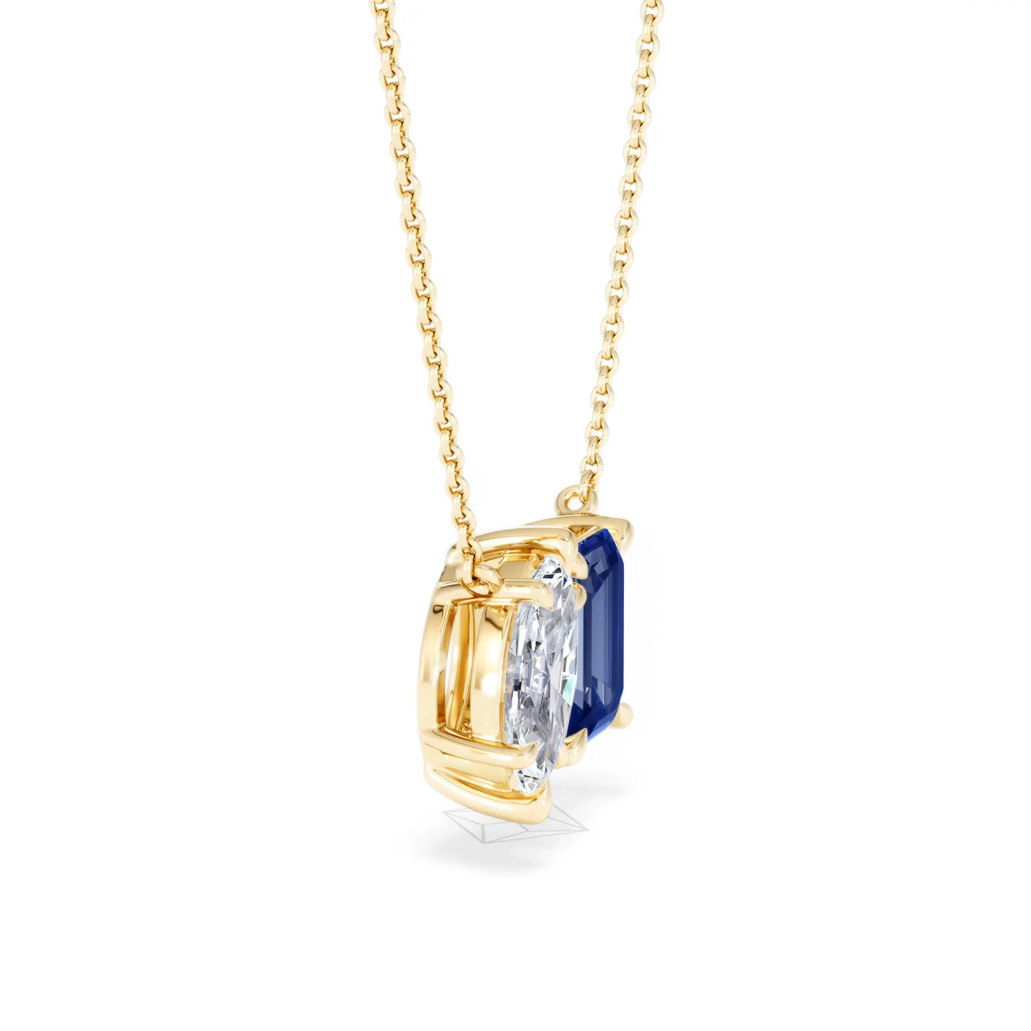 Toi Et Moi 1.50ct Marquise Lab Diamond and 2.50ct Emerald Cut Lab Sapphire Necklace in 18K Yellow Gold - Image 24