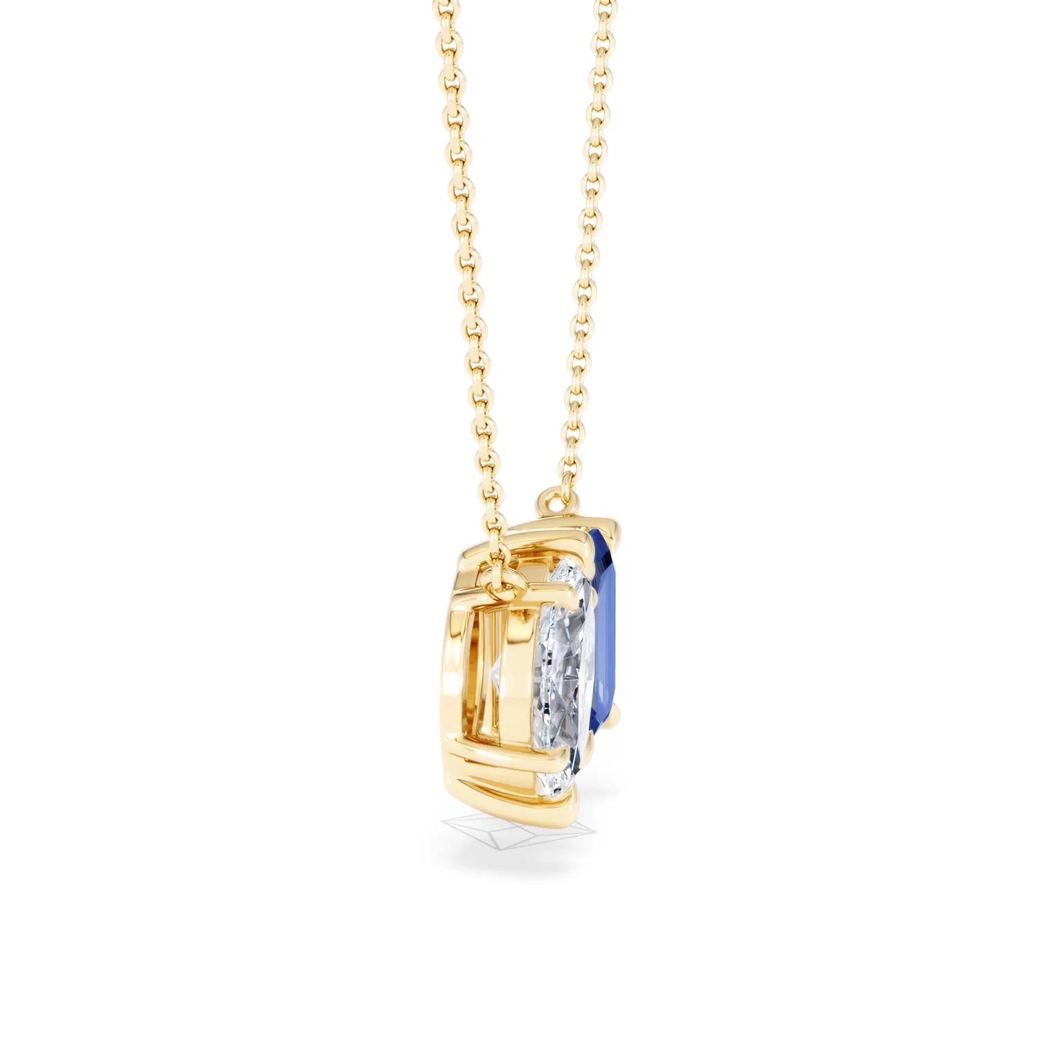 Toi Et Moi 1.50ct Marquise Lab Diamond and 2.50ct Emerald Cut Lab Sapphire Necklace in 18K Yellow Gold - Image 26