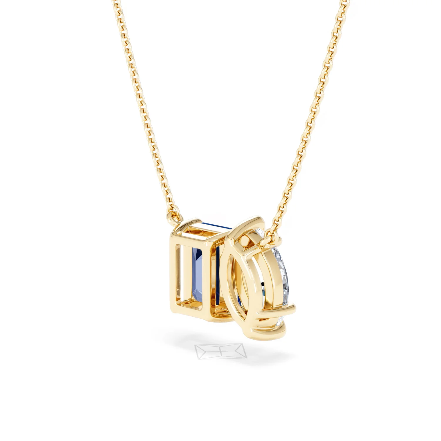 Toi Et Moi 1.50ct Marquise Lab Diamond and 2.50ct Emerald Cut Lab Sapphire Necklace in 18K Yellow Gold - Image 40