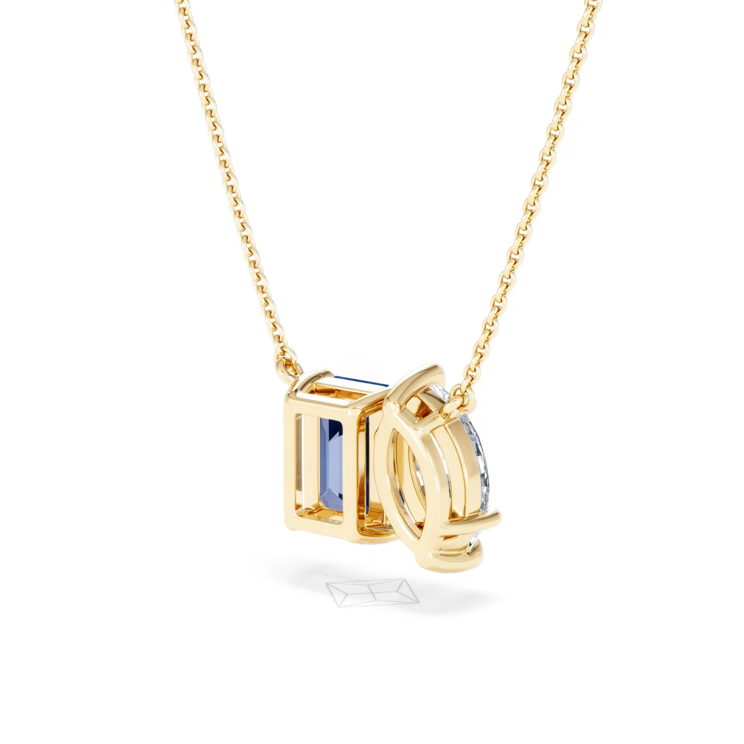Toi Et Moi 1.50ct Marquise Lab Diamond and 2.50ct Emerald Cut Lab Sapphire Necklace in 18K Yellow Gold - Image 41