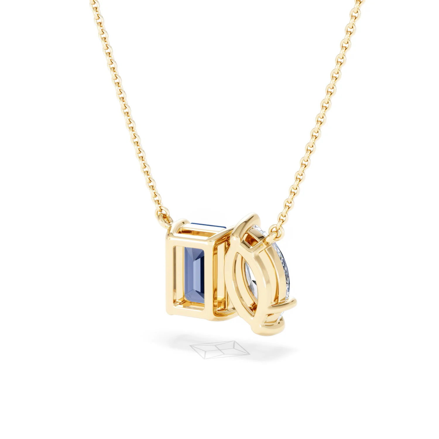 Toi Et Moi 1.50ct Marquise Lab Diamond and 2.50ct Emerald Cut Lab Sapphire Necklace in 18K Yellow Gold - Image 43