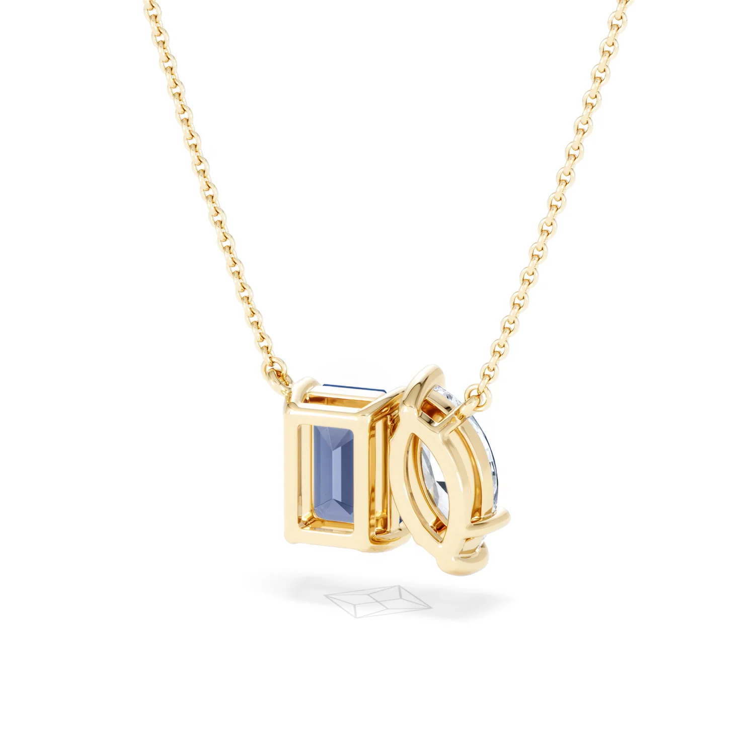 Toi Et Moi 1.50ct Marquise Lab Diamond and 2.50ct Emerald Cut Lab Sapphire Necklace in 18K Yellow Gold - Image 44