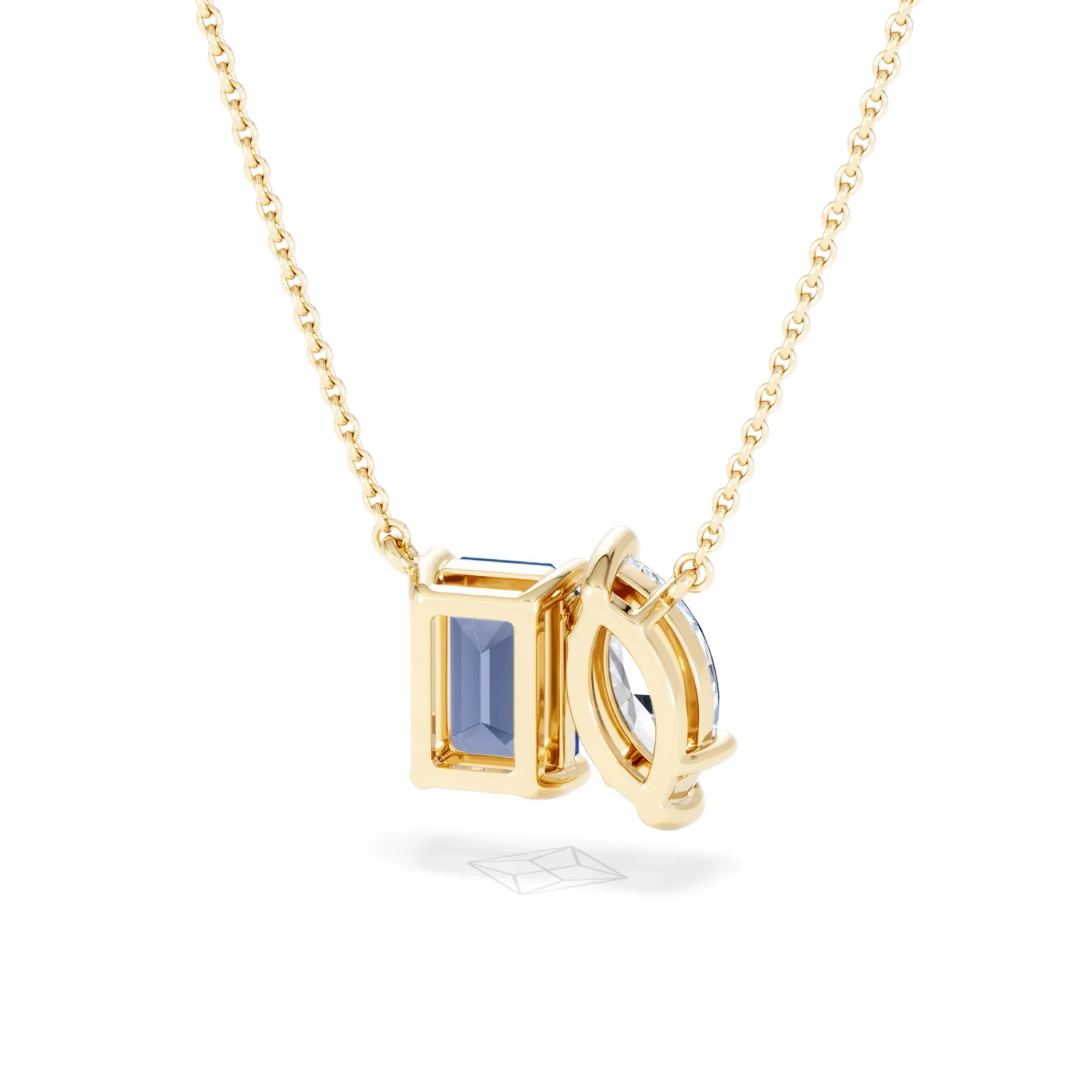 Toi Et Moi 1.50ct Marquise Lab Diamond and 2.50ct Emerald Cut Lab Sapphire Necklace in 18K Yellow Gold - Image 45
