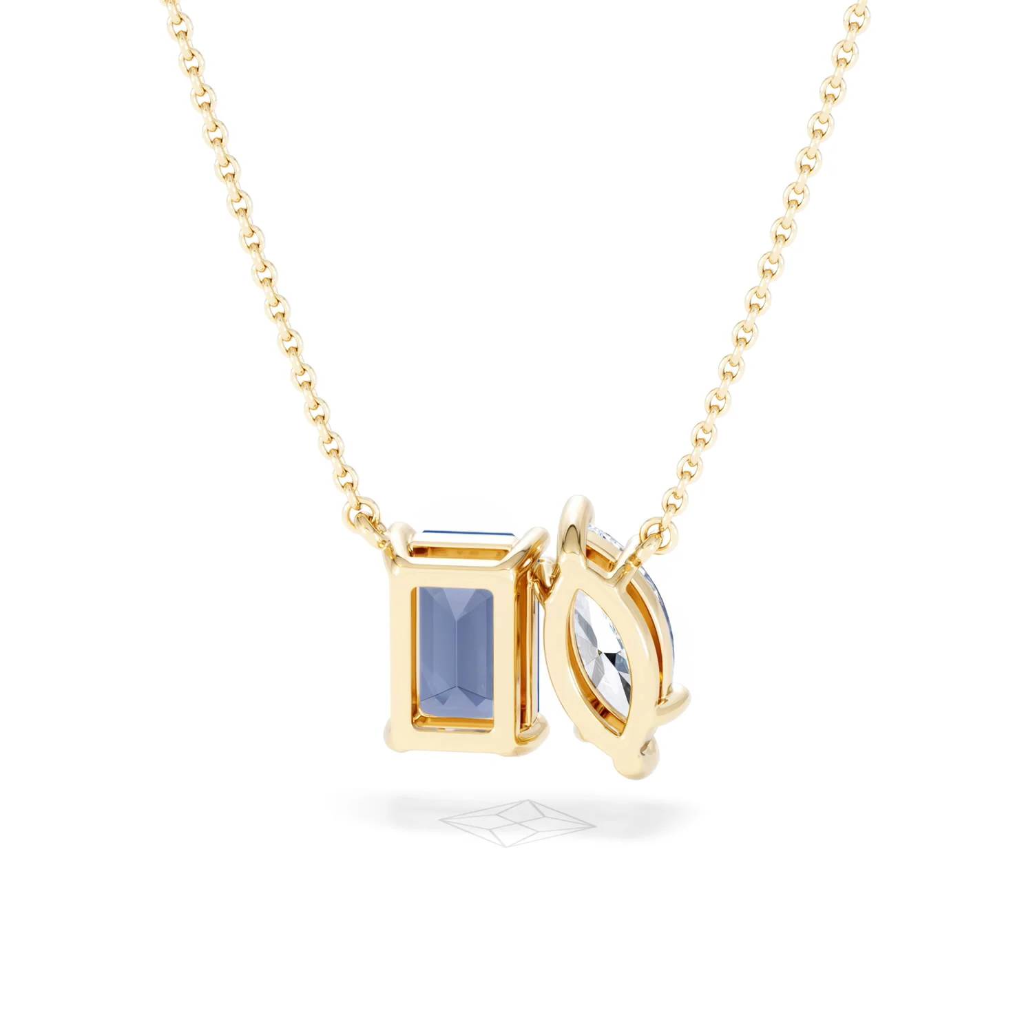 Toi Et Moi 1.50ct Marquise Lab Diamond and 2.50ct Emerald Cut Lab Sapphire Necklace in 18K Yellow Gold - Image 47