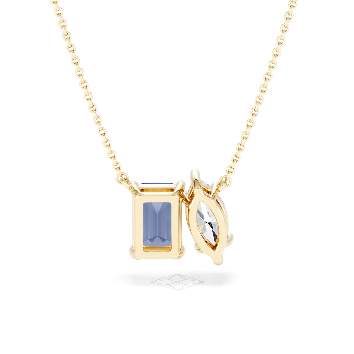 Toi Et Moi 1.50ct Marquise Lab Diamond and 2.50ct Emerald Cut Lab Sapphire Necklace in 18K Yellow Gold - Image 49