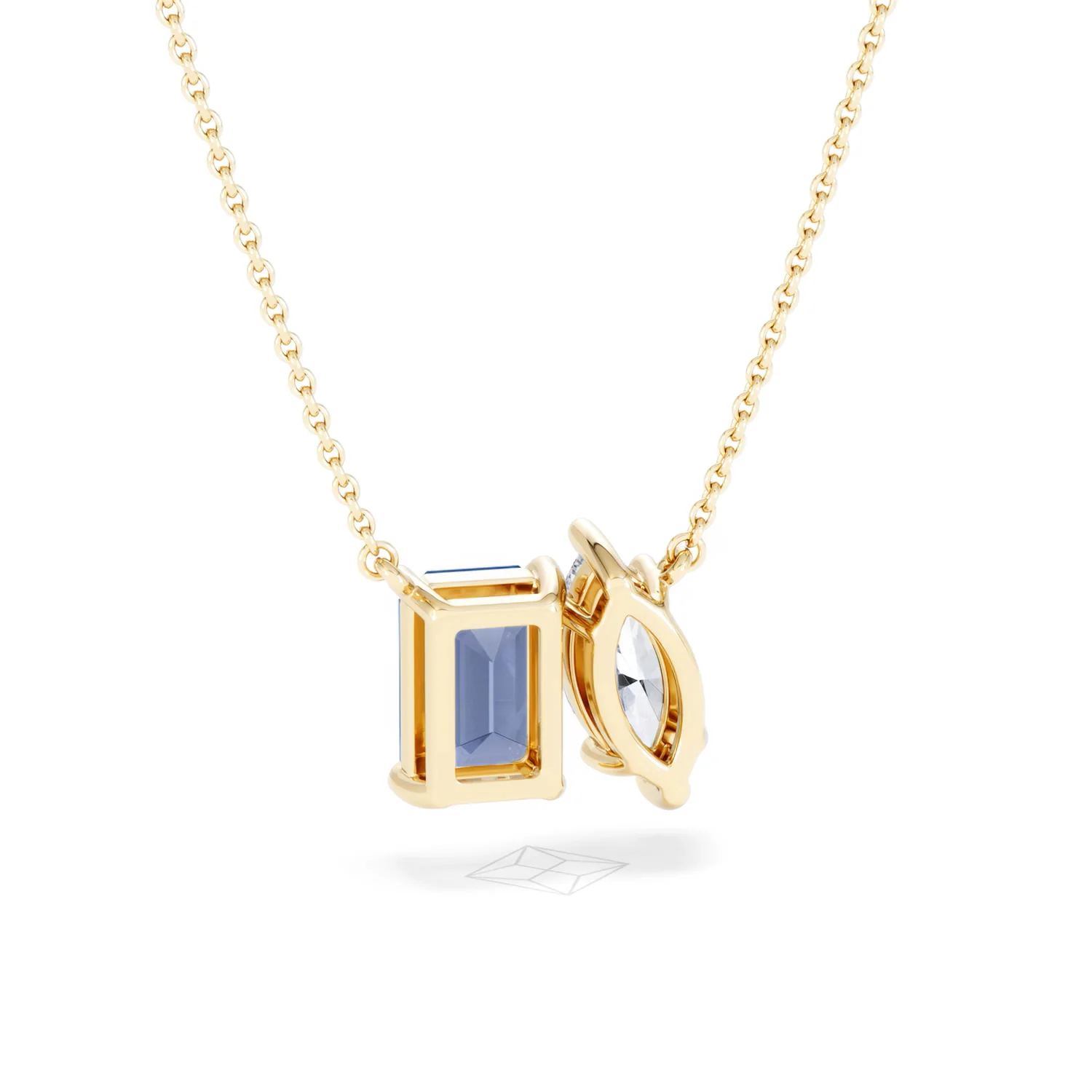 Toi Et Moi 1.50ct Marquise Lab Diamond and 2.50ct Emerald Cut Lab Sapphire Necklace in 18K Yellow Gold - Image 52