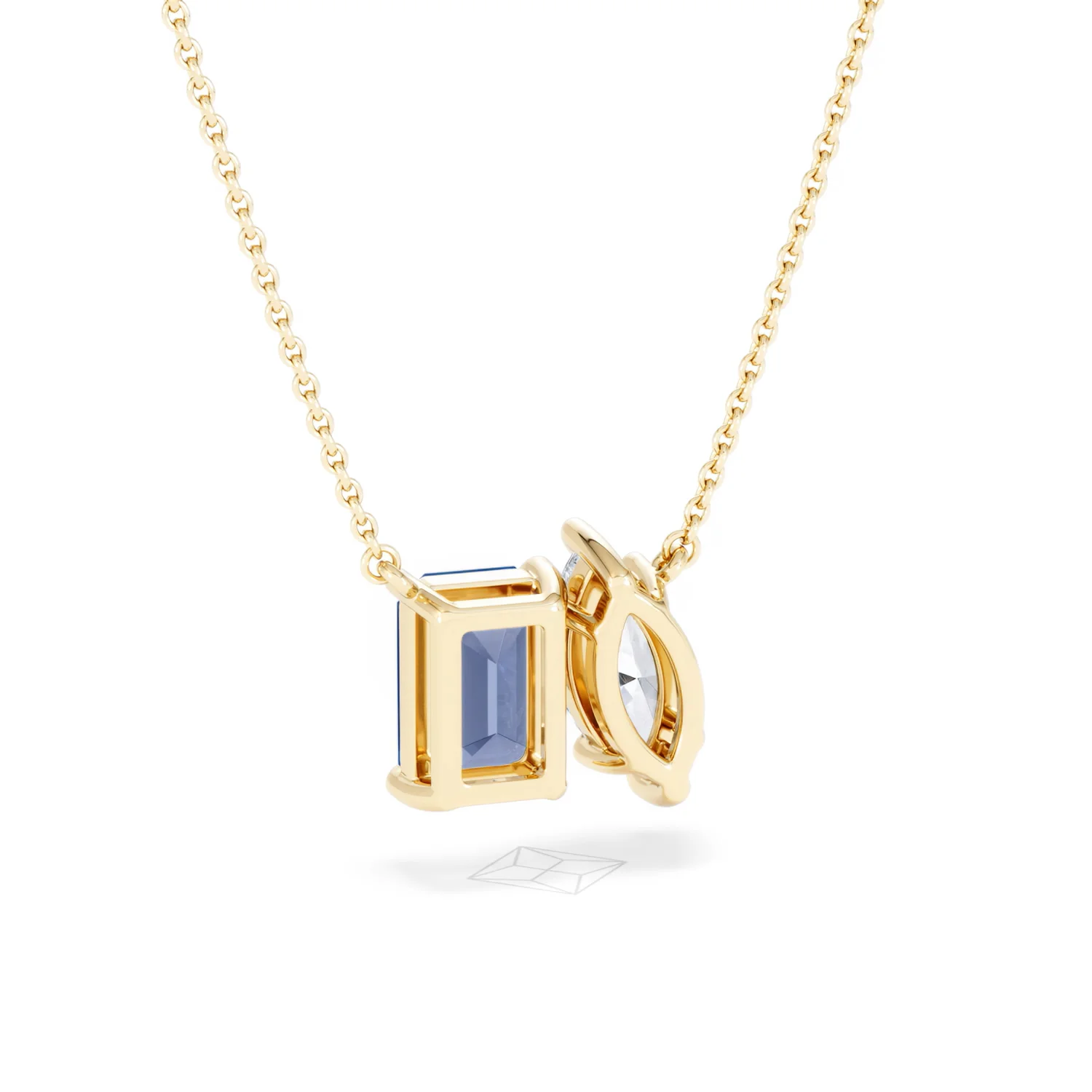 Toi Et Moi 1.50ct Marquise Lab Diamond and 2.50ct Emerald Cut Lab Sapphire Necklace in 18K Yellow Gold - Image 53
