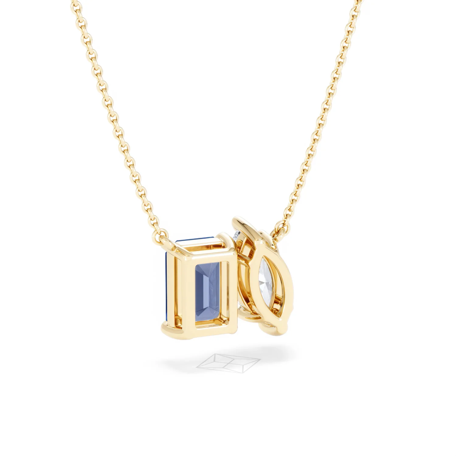 Toi Et Moi 1.50ct Marquise Lab Diamond and 2.50ct Emerald Cut Lab Sapphire Necklace in 18K Yellow Gold - Image 54