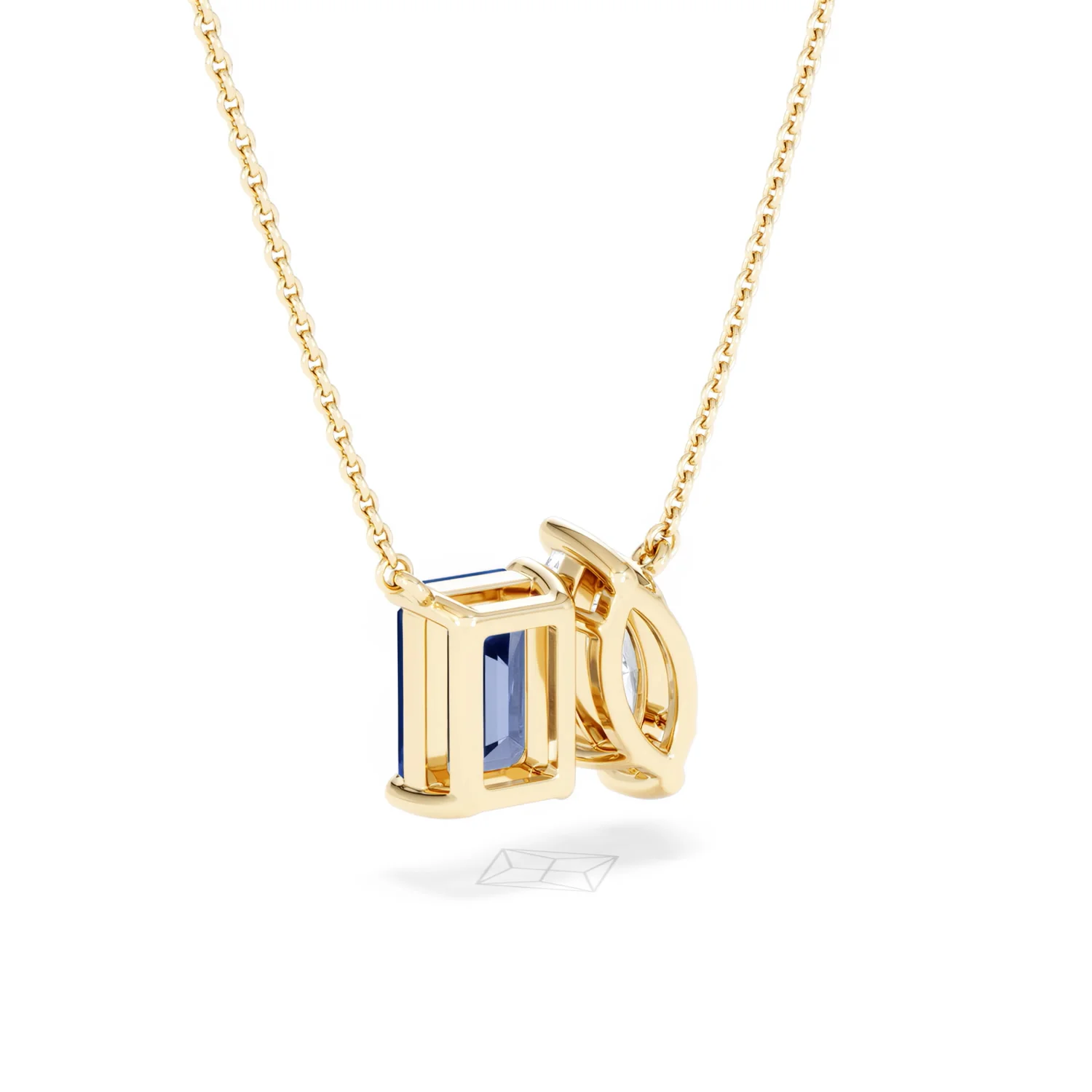 Toi Et Moi 1.50ct Marquise Lab Diamond and 2.50ct Emerald Cut Lab Sapphire Necklace in 18K Yellow Gold - Image 56