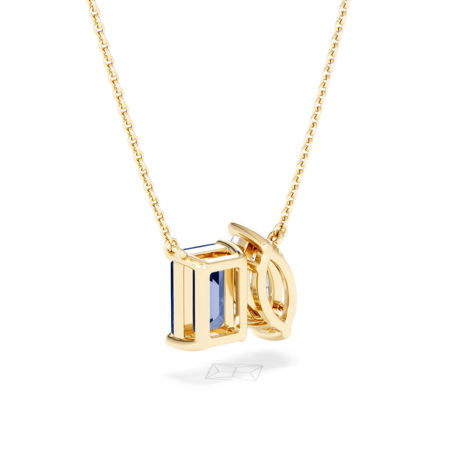 Toi Et Moi 1.50ct Marquise Lab Diamond and 2.50ct Emerald Cut Lab Sapphire Necklace in 18K Yellow Gold - Image 57