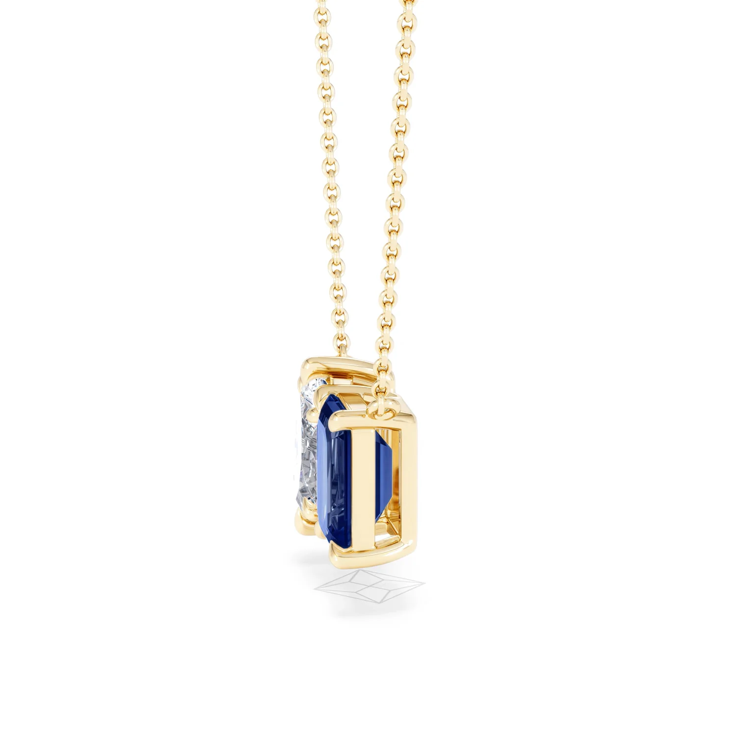 Toi Et Moi 1.50ct Marquise Lab Diamond and 2.50ct Emerald Cut Lab Sapphire Necklace in 18K Yellow Gold - Image 71