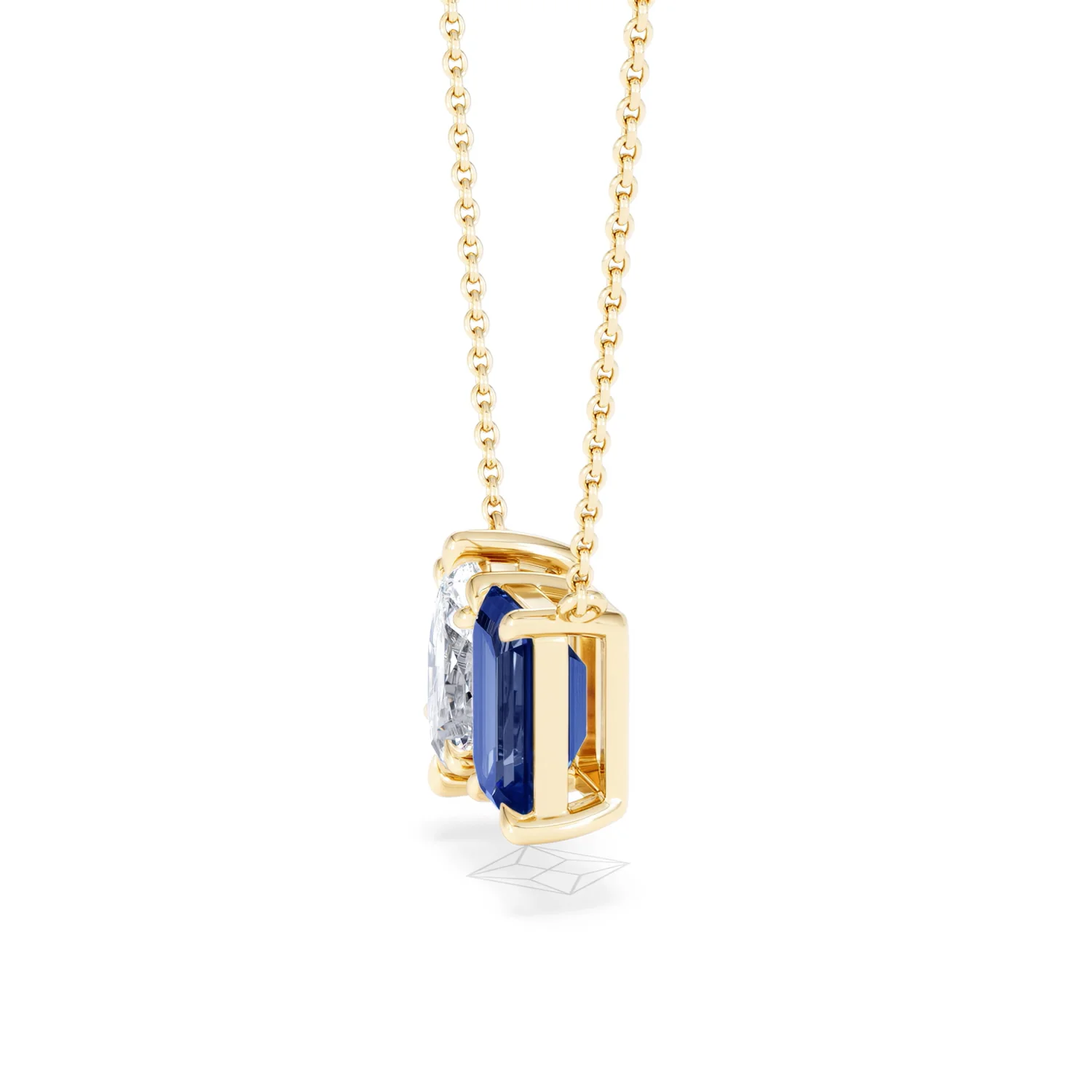 Toi Et Moi 1.50ct Marquise Lab Diamond and 2.50ct Emerald Cut Lab Sapphire Necklace in 18K Yellow Gold - Image 72