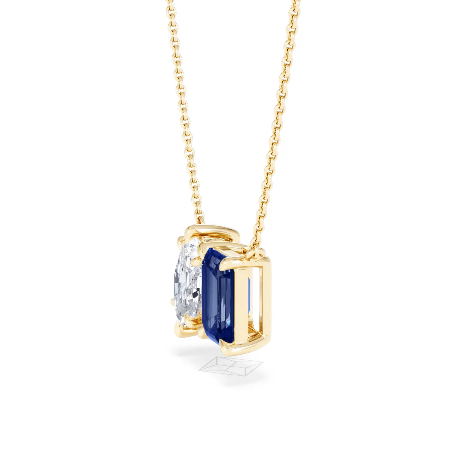 Toi Et Moi 1.50ct Marquise Lab Diamond and 2.50ct Emerald Cut Lab Sapphire Necklace in 18K Yellow Gold - Image 74