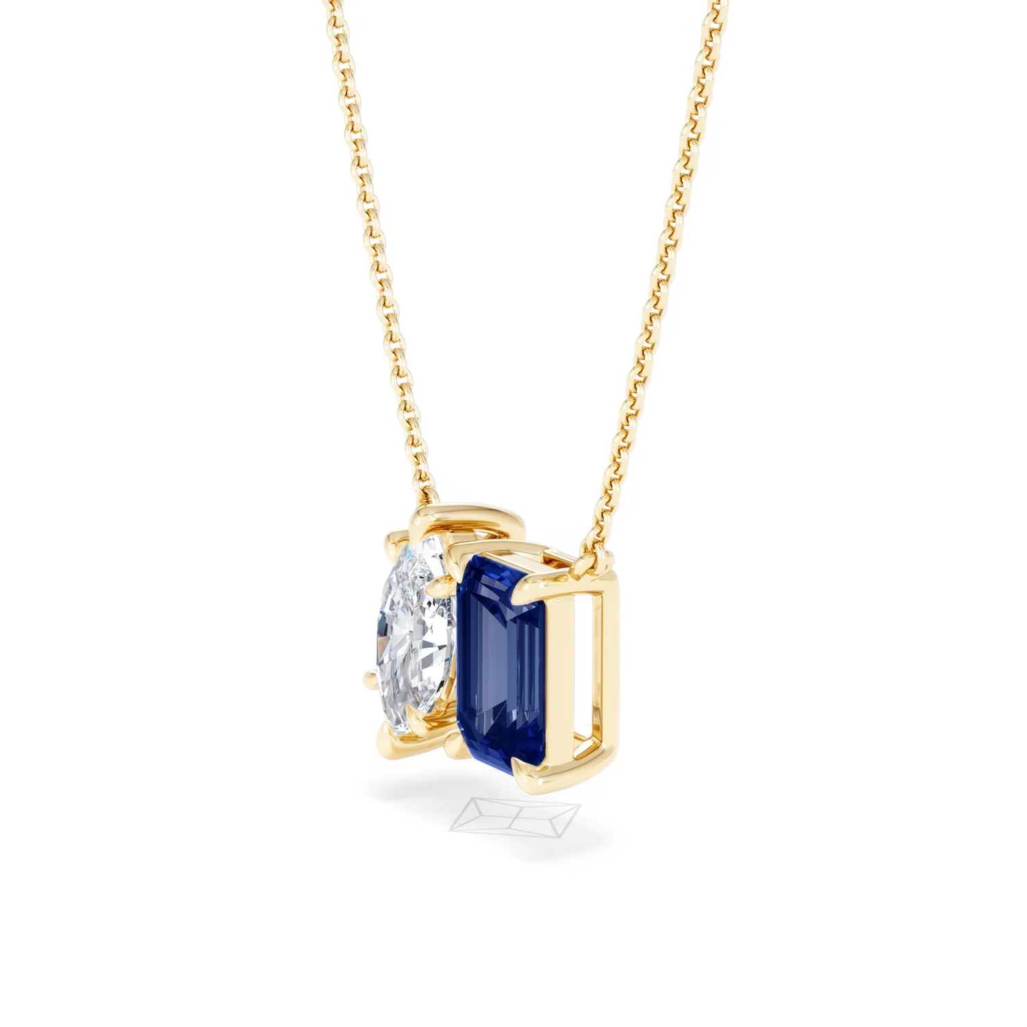Toi Et Moi 1.50ct Marquise Lab Diamond and 2.50ct Emerald Cut Lab Sapphire Necklace in 18K Yellow Gold - Image 76