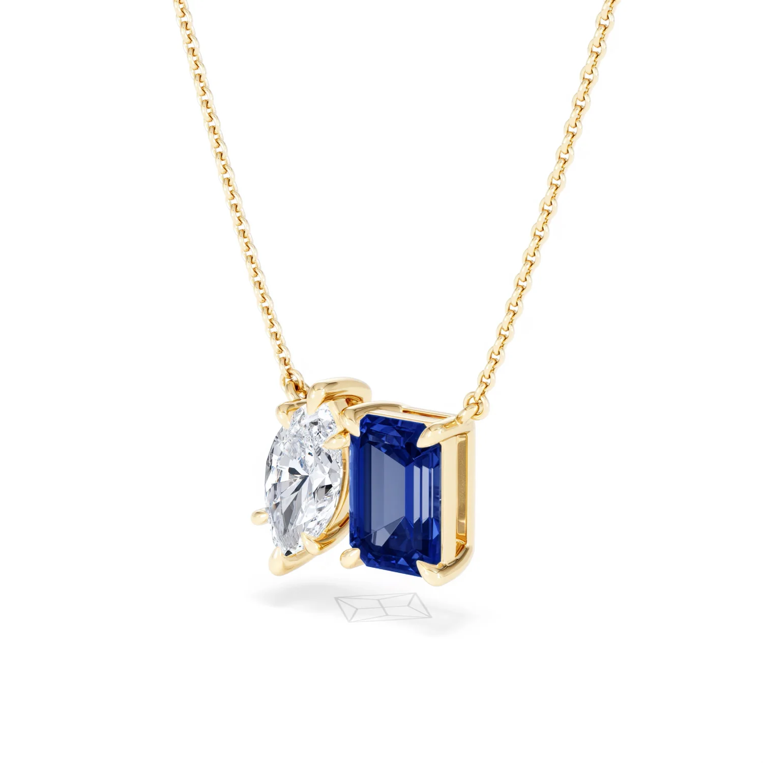 Toi Et Moi 1.50ct Marquise Lab Diamond and 2.50ct Emerald Cut Lab Sapphire Necklace in 18K Yellow Gold - Image 81