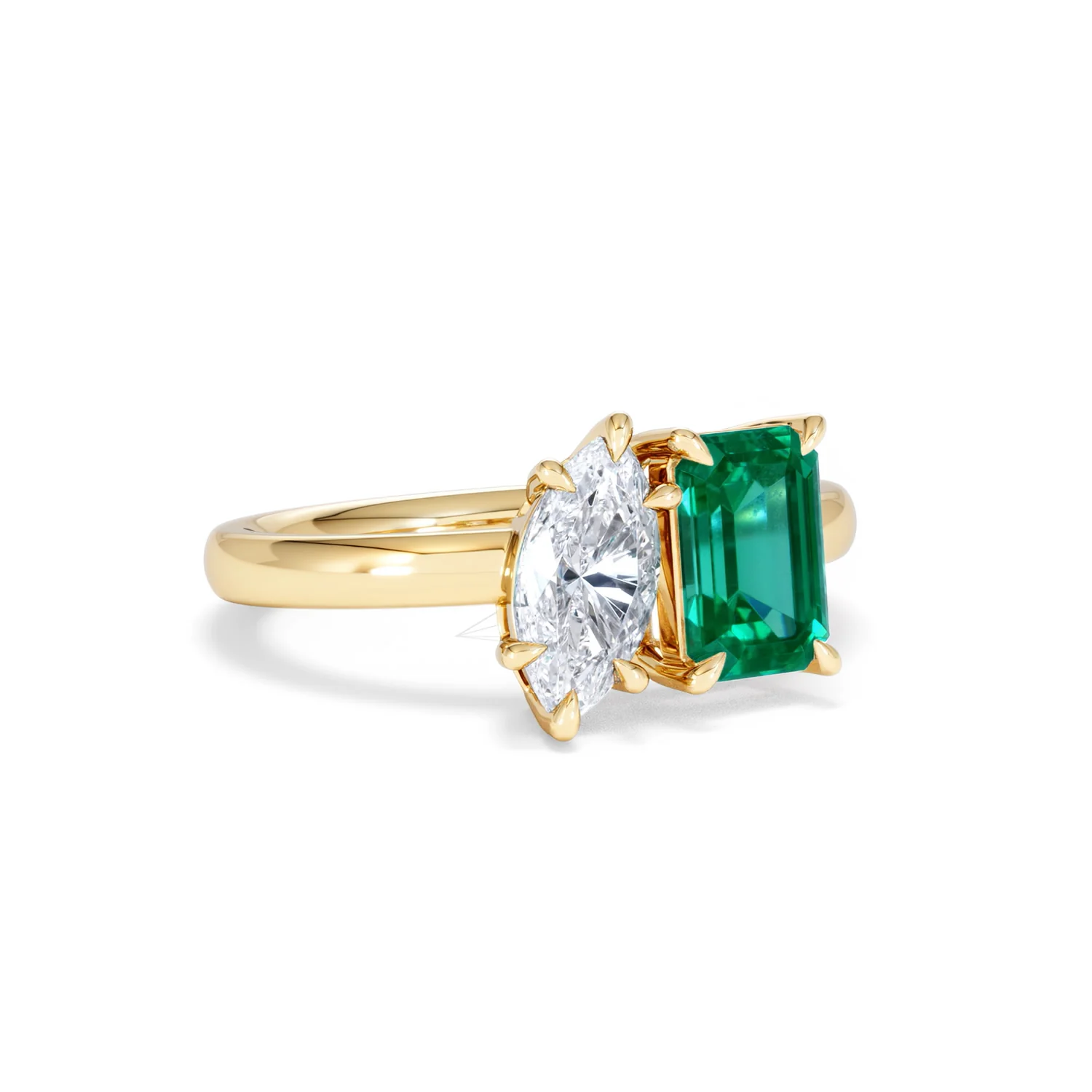 Toi Et Moi 1.50ct Marquise Lab Diamond and 3.30ct Emerald Cut Lab Emerald Engagement Ring in 18K Yellow Gold - Image 14