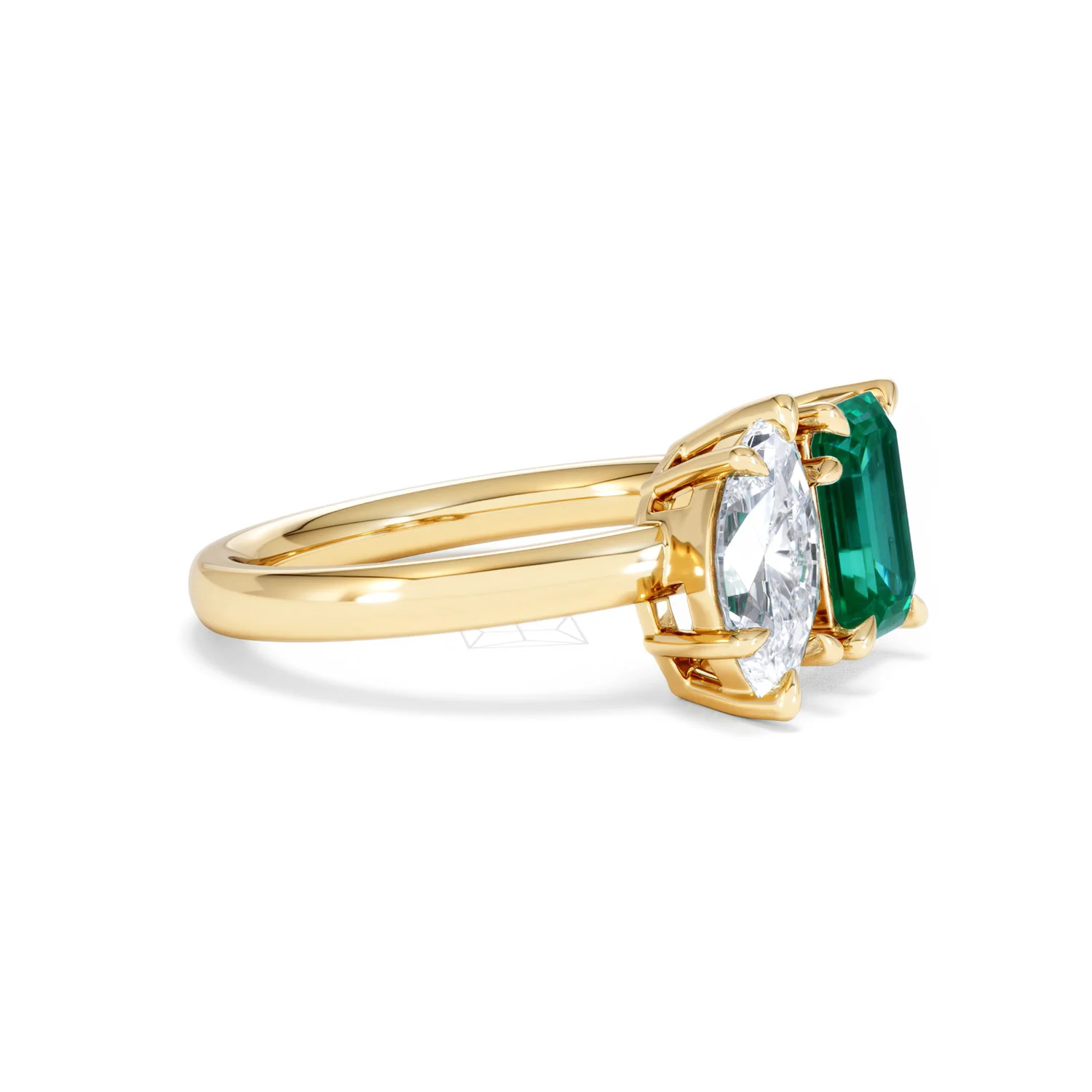 Toi Et Moi 1.50ct Marquise Lab Diamond and 3.30ct Emerald Cut Lab Emerald Engagement Ring in 18K Yellow Gold - Image 21