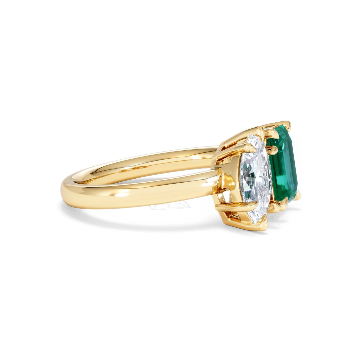Toi Et Moi 1.50ct Marquise Lab Diamond and 3.30ct Emerald Cut Lab Emerald Engagement Ring in 18K Yellow Gold - Image 22