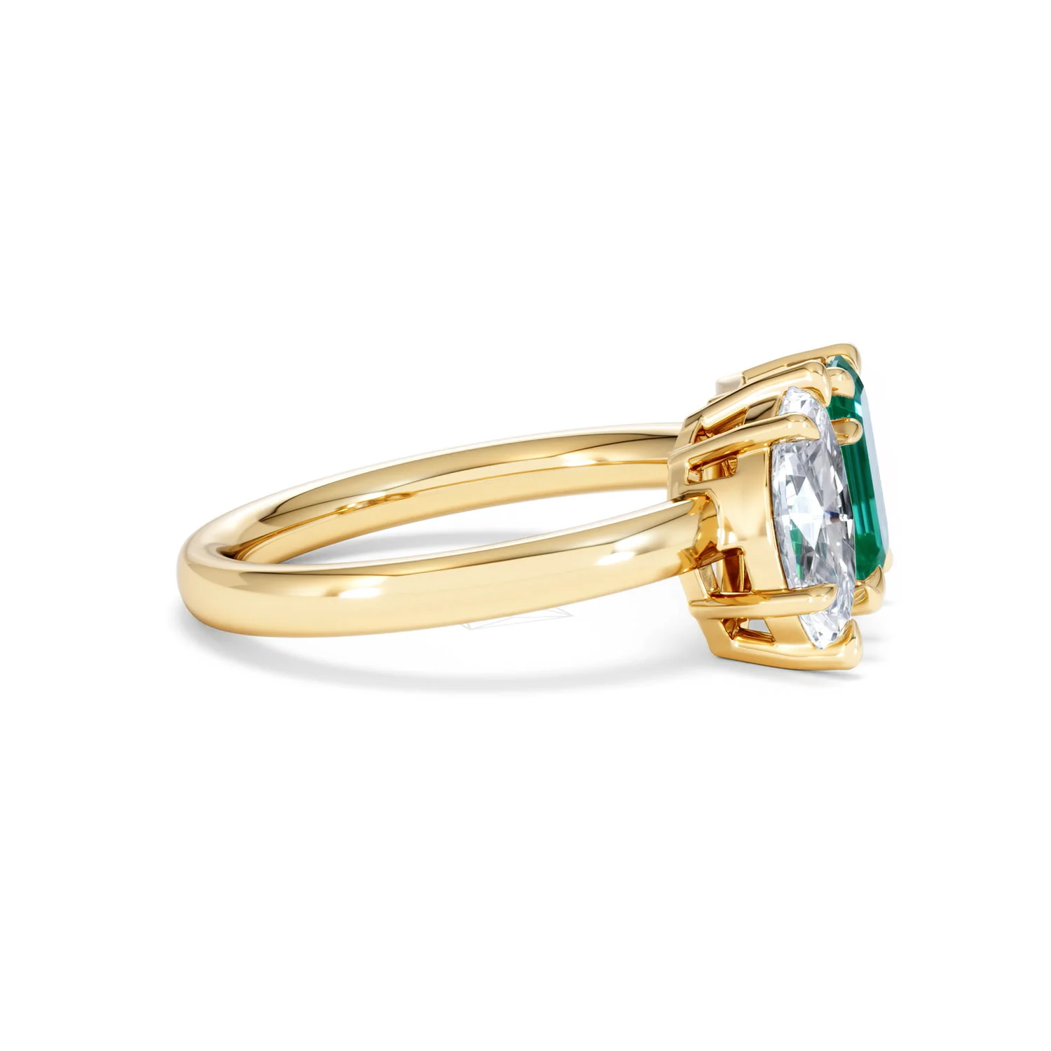 Toi Et Moi 1.50ct Marquise Lab Diamond and 3.30ct Emerald Cut Lab Emerald Engagement Ring in 18K Yellow Gold - Image 25