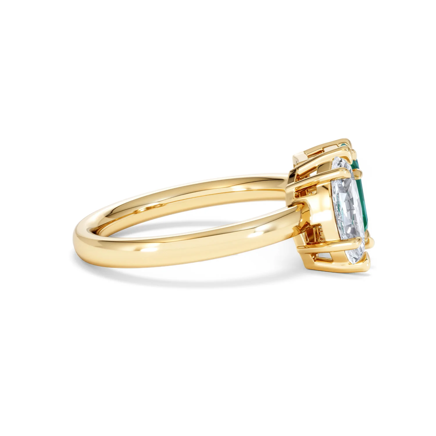 Toi Et Moi 1.50ct Marquise Lab Diamond and 3.30ct Emerald Cut Lab Emerald Engagement Ring in 18K Yellow Gold - Image 27