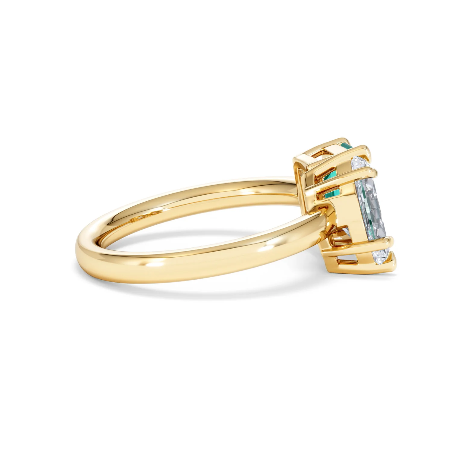 Toi Et Moi 1.50ct Marquise Lab Diamond and 3.30ct Emerald Cut Lab Emerald Engagement Ring in 18K Yellow Gold - Image 30