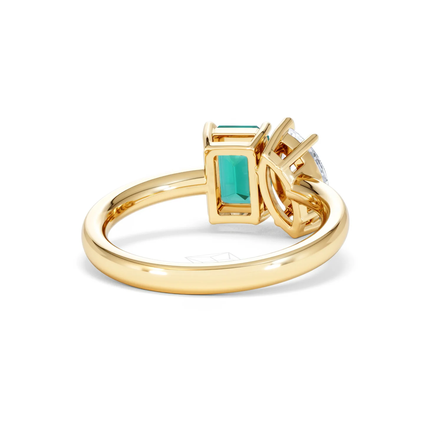 Toi Et Moi 1.50ct Marquise Lab Diamond and 3.30ct Emerald Cut Lab Emerald Engagement Ring in 18K Yellow Gold - Image 44
