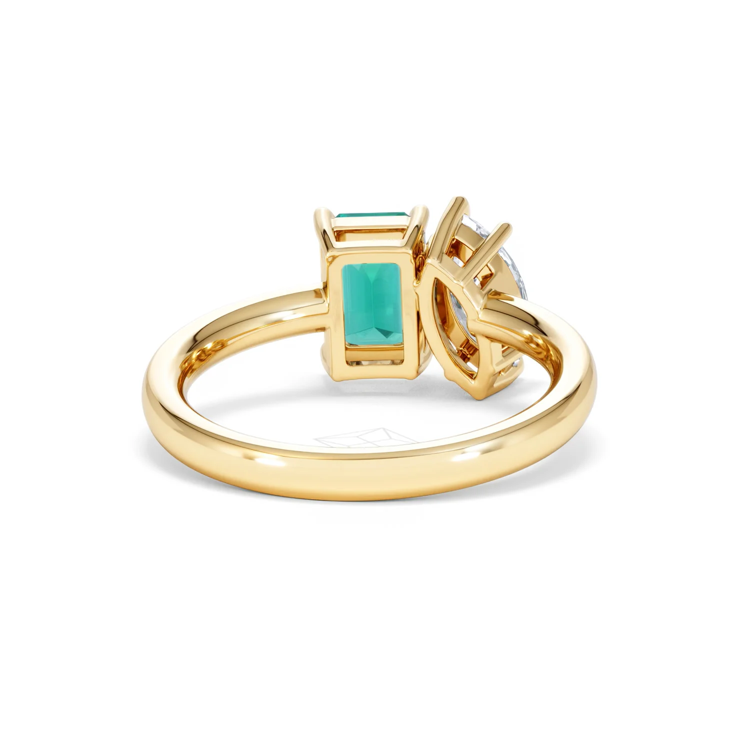 Toi Et Moi 1.50ct Marquise Lab Diamond and 3.30ct Emerald Cut Lab Emerald Engagement Ring in 18K Yellow Gold - Image 46
