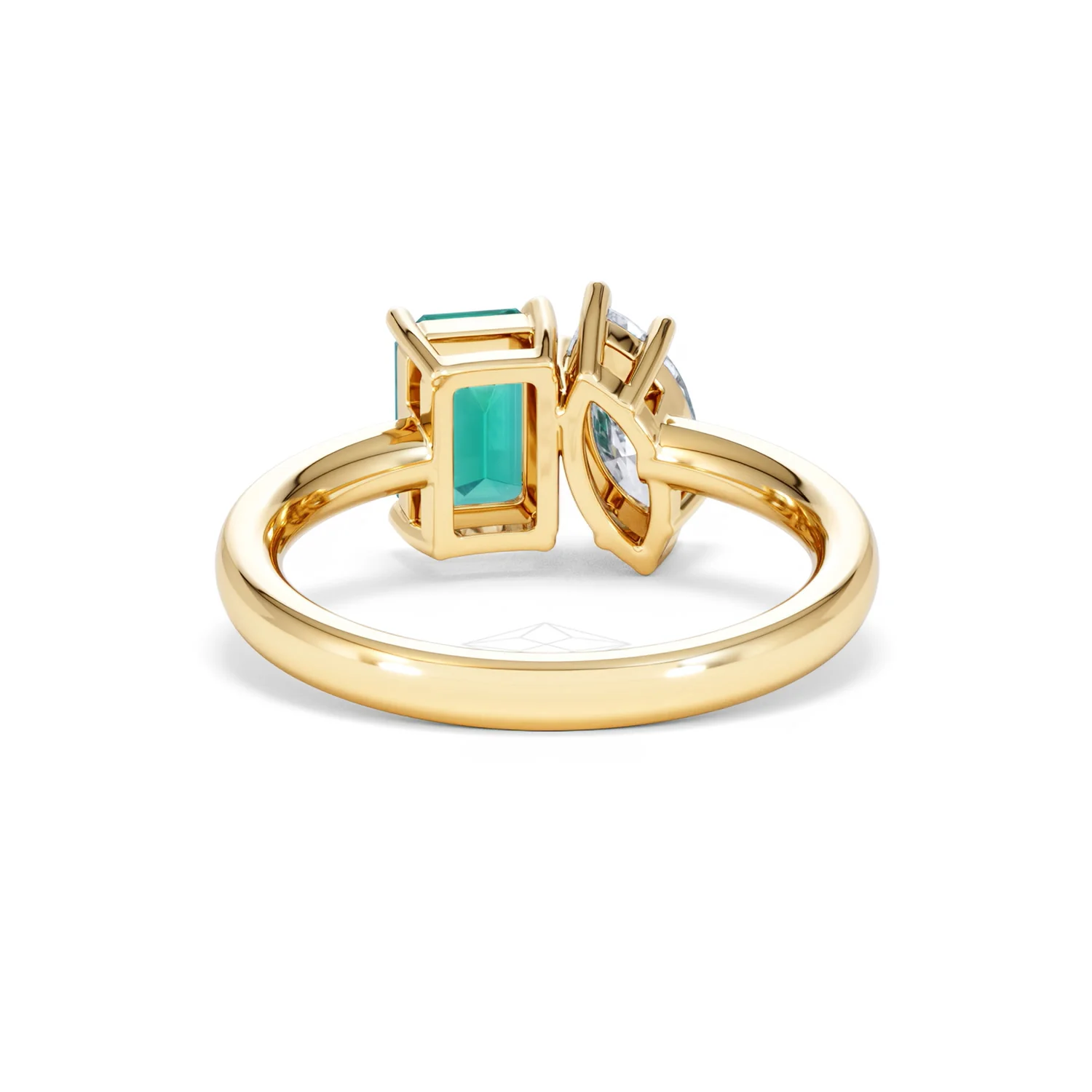 Toi Et Moi 1.50ct Marquise Lab Diamond and 3.30ct Emerald Cut Lab Emerald Engagement Ring in 18K Yellow Gold - Image 49