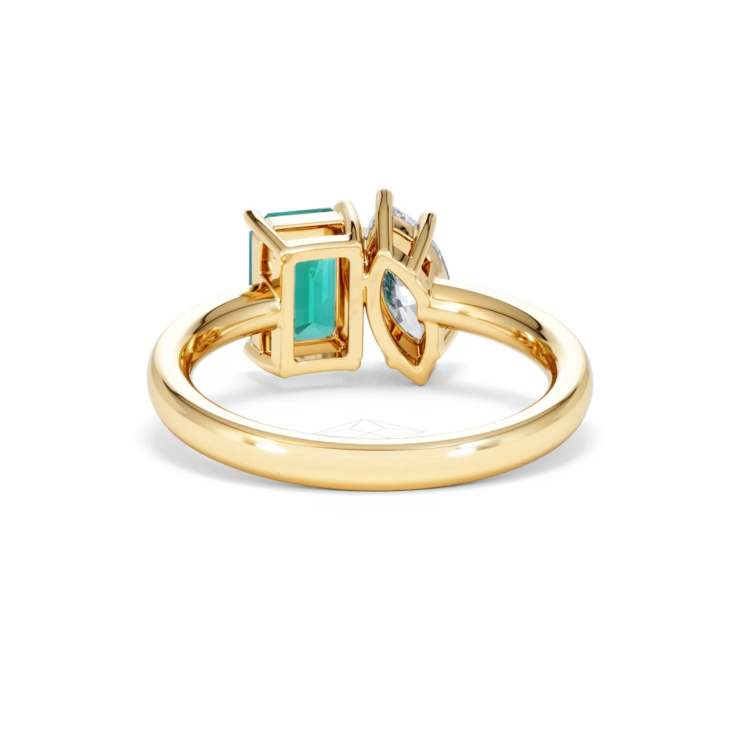 Toi Et Moi 1.50ct Marquise Lab Diamond and 3.30ct Emerald Cut Lab Emerald Engagement Ring in 18K Yellow Gold - Image 50