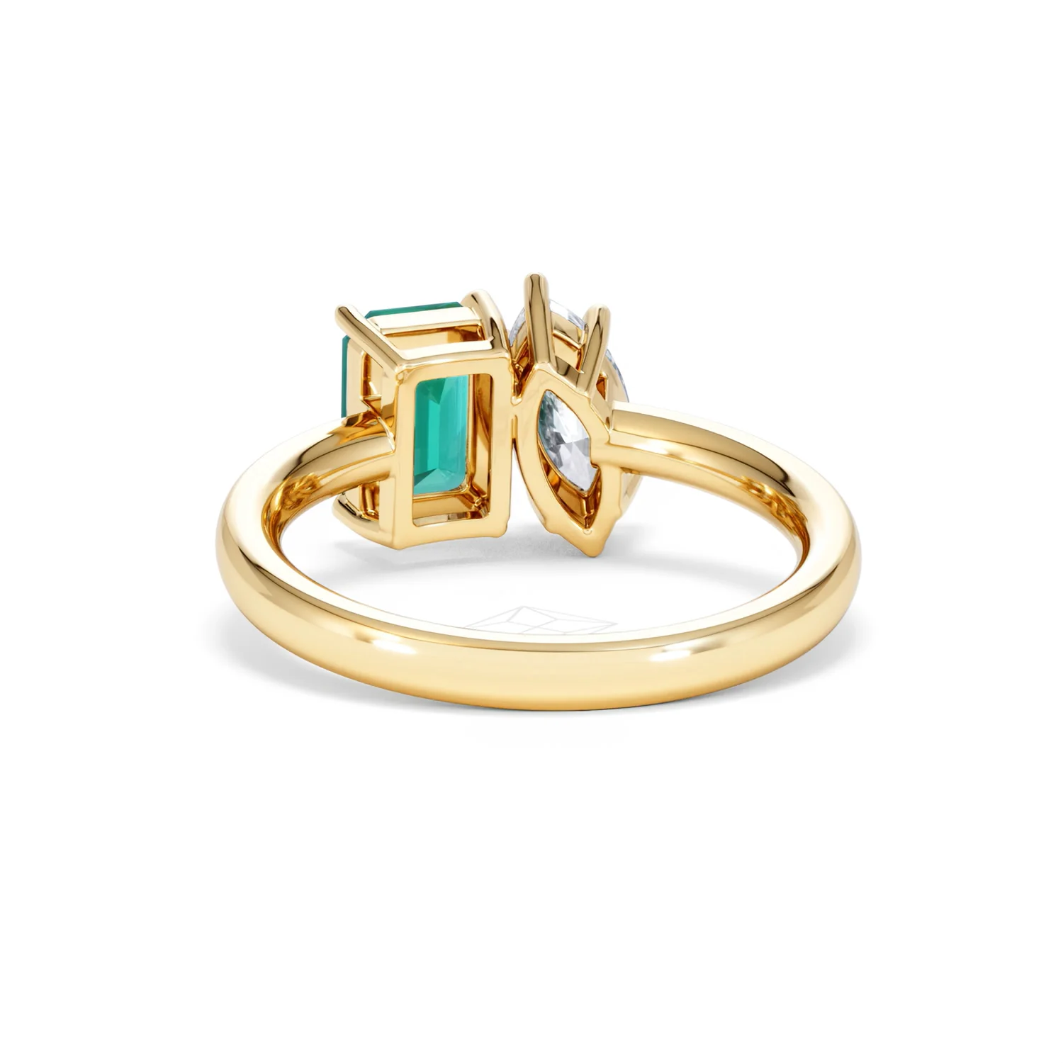Toi Et Moi 1.50ct Marquise Lab Diamond and 3.30ct Emerald Cut Lab Emerald Engagement Ring in 18K Yellow Gold - Image 51